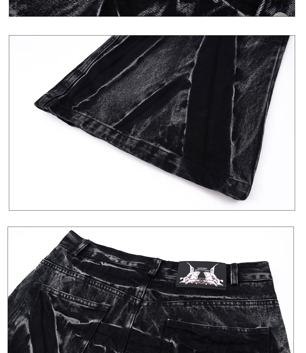 Black Flare Jeans with Abstract Patchwork Print