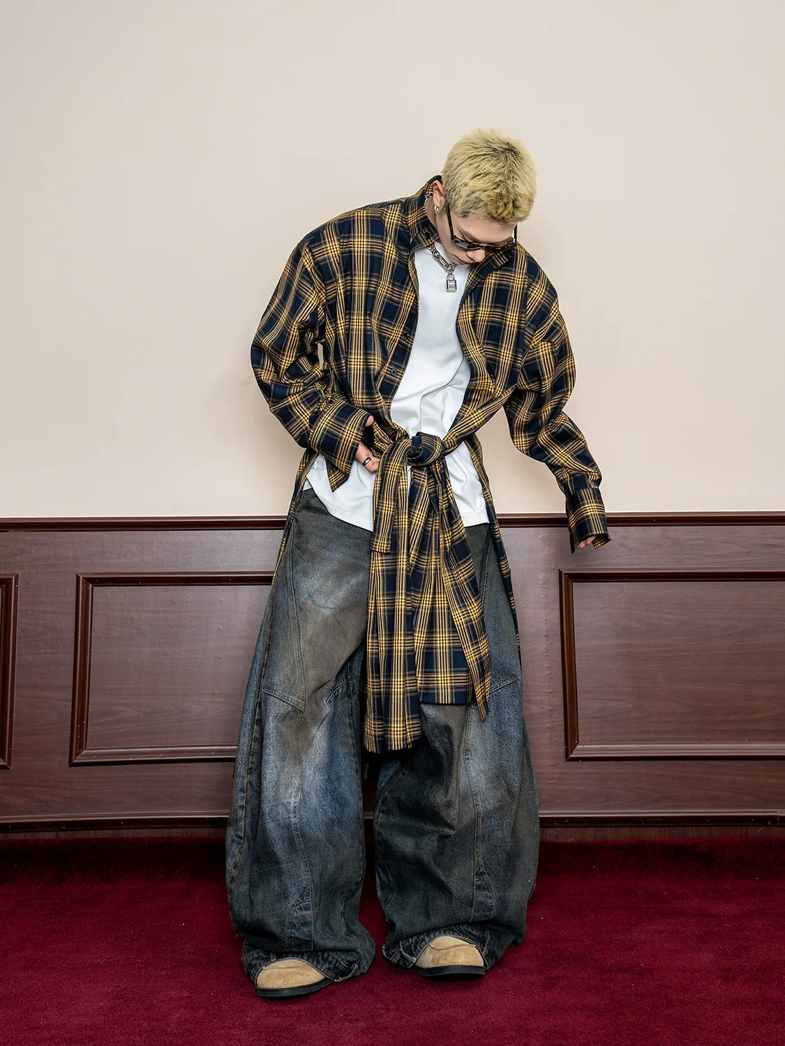 Oversized Plaid Belted Trench Coat