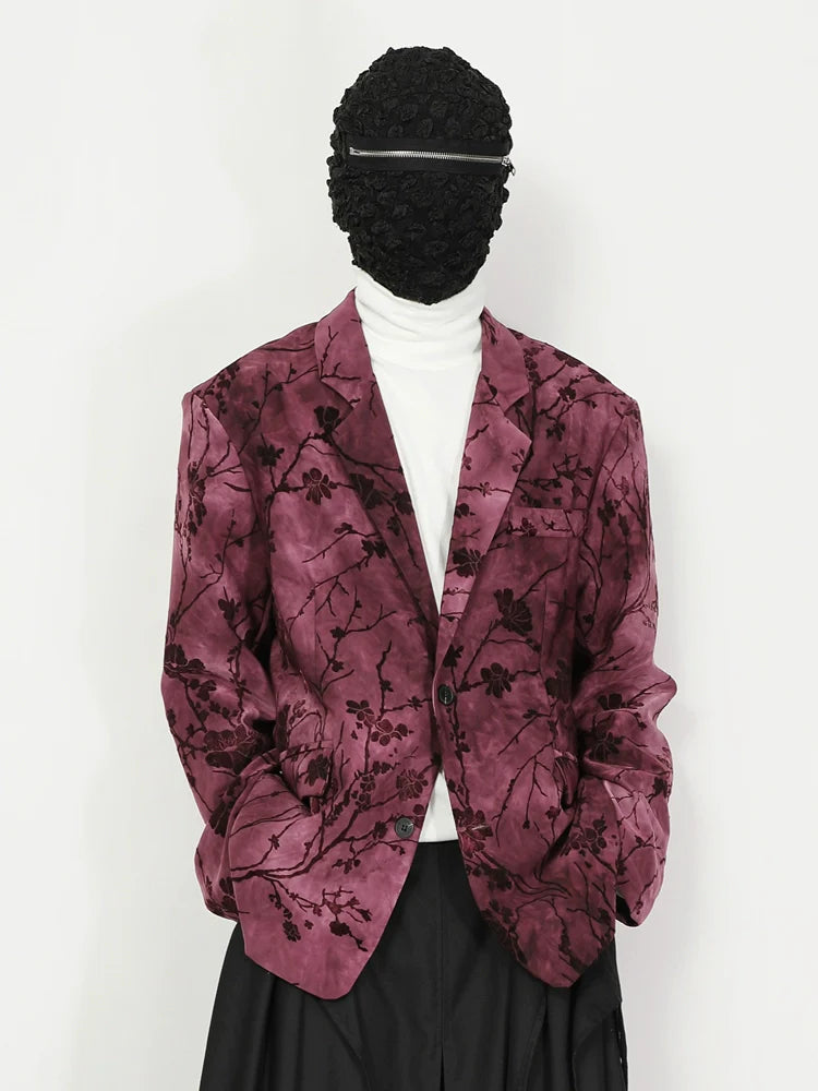 Pink Velvet Floral Pattern Blazer