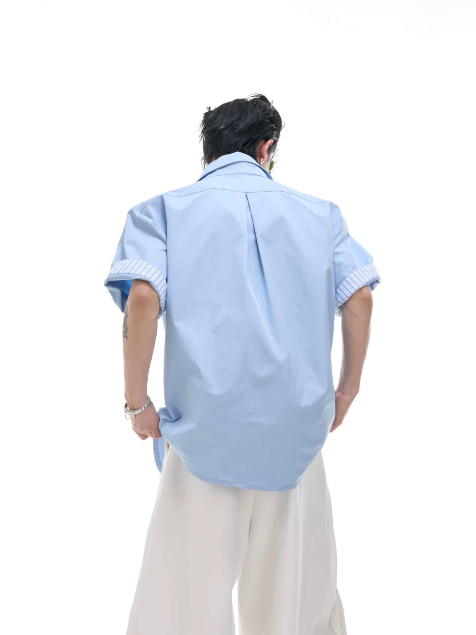 White Denim Short Sleeve Button-Up