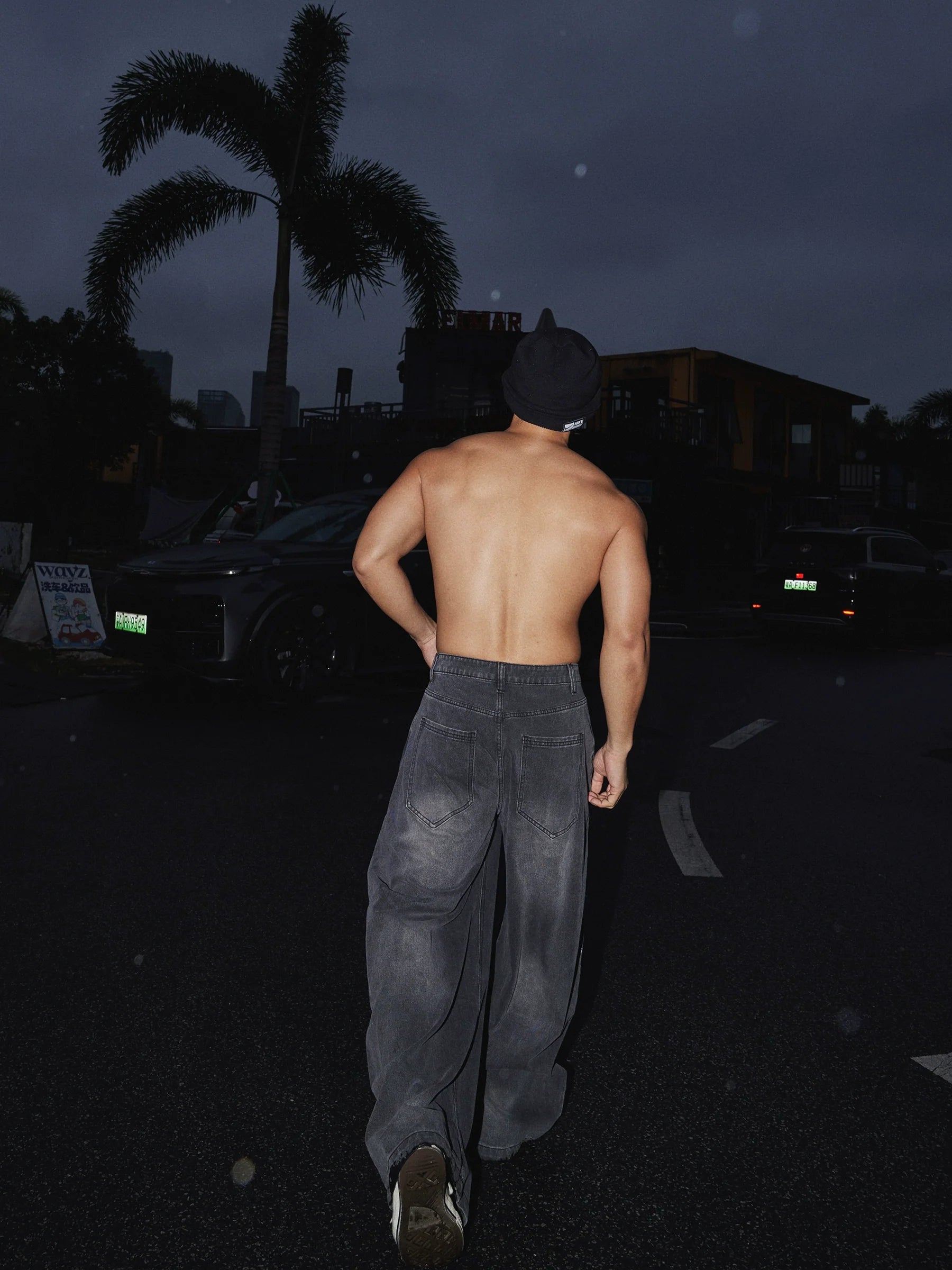 Crucifix Chain Graffiti Wide-Leg Jeans