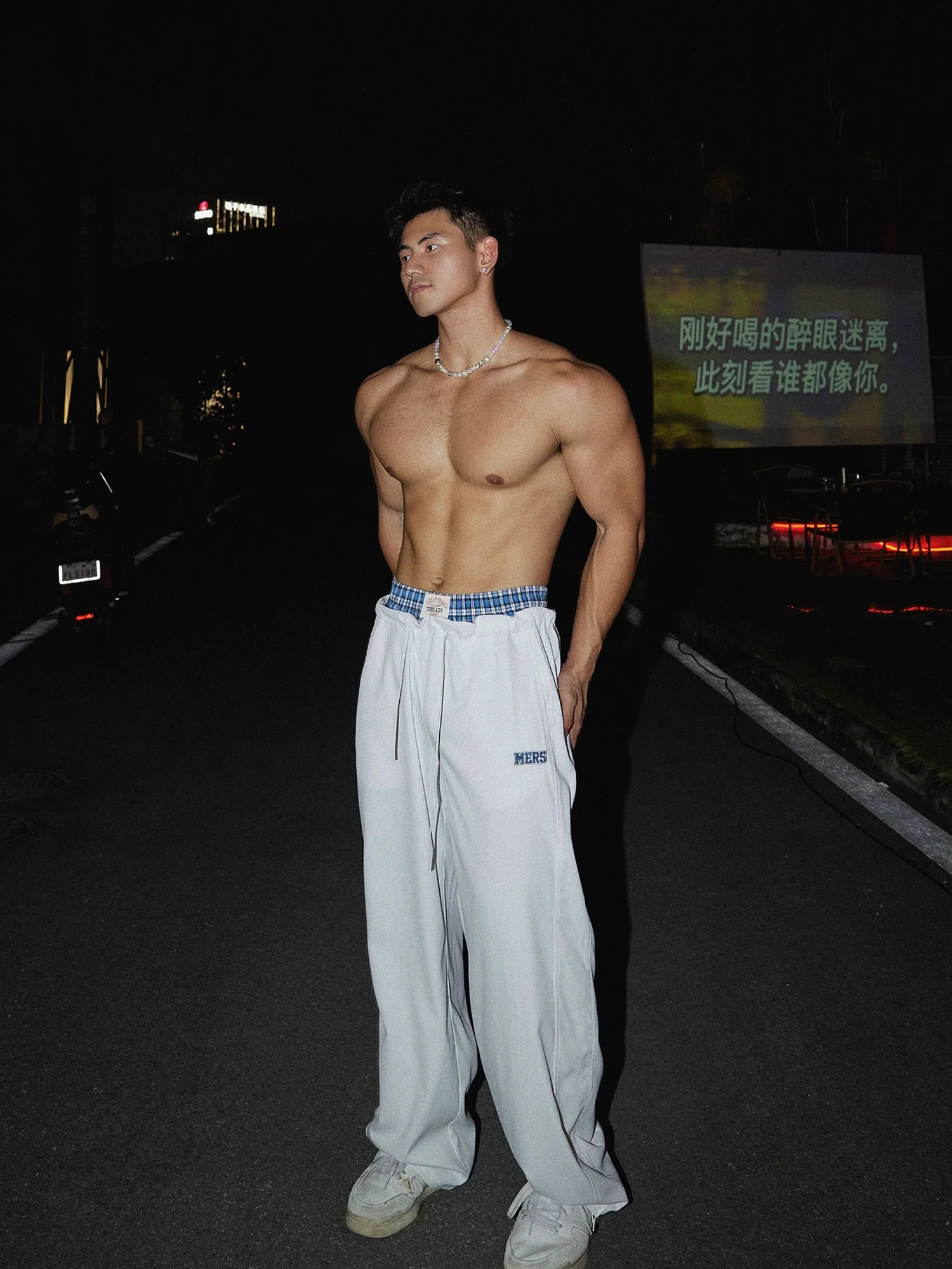チェック柄ウエストドローストリングパンツ