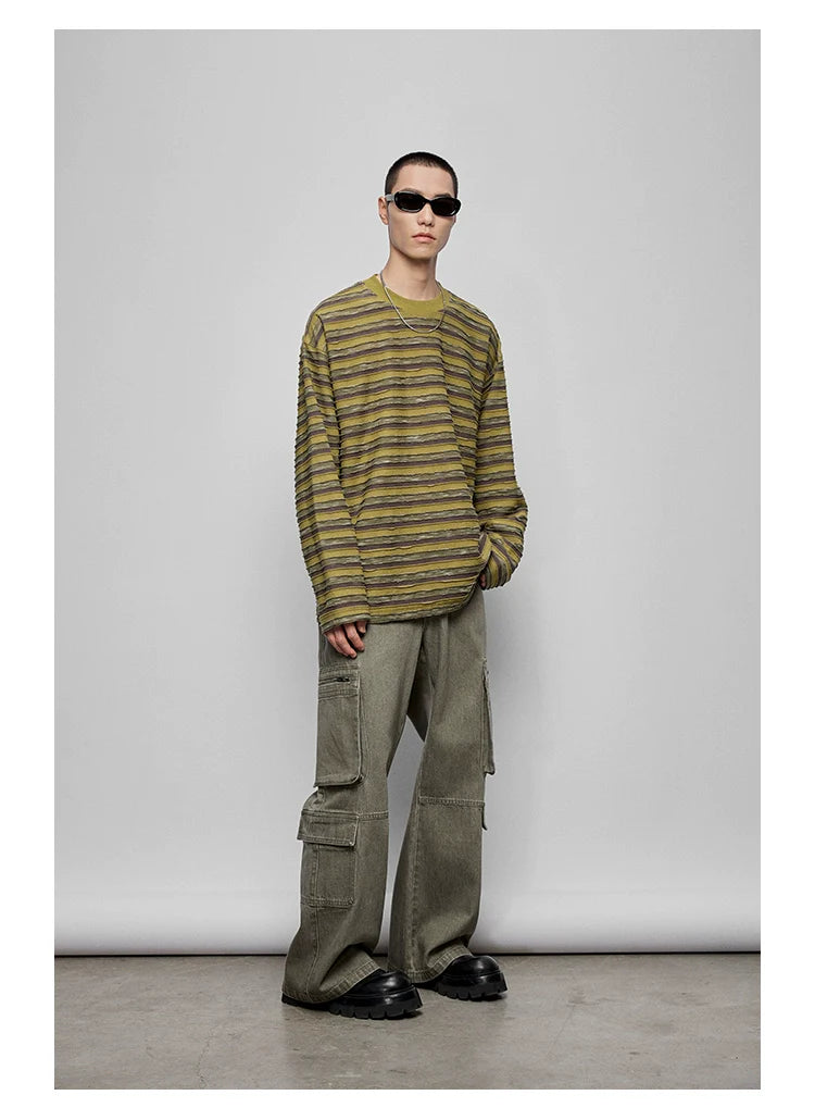 Round Neck Oversized Striped Long Sleeve Top