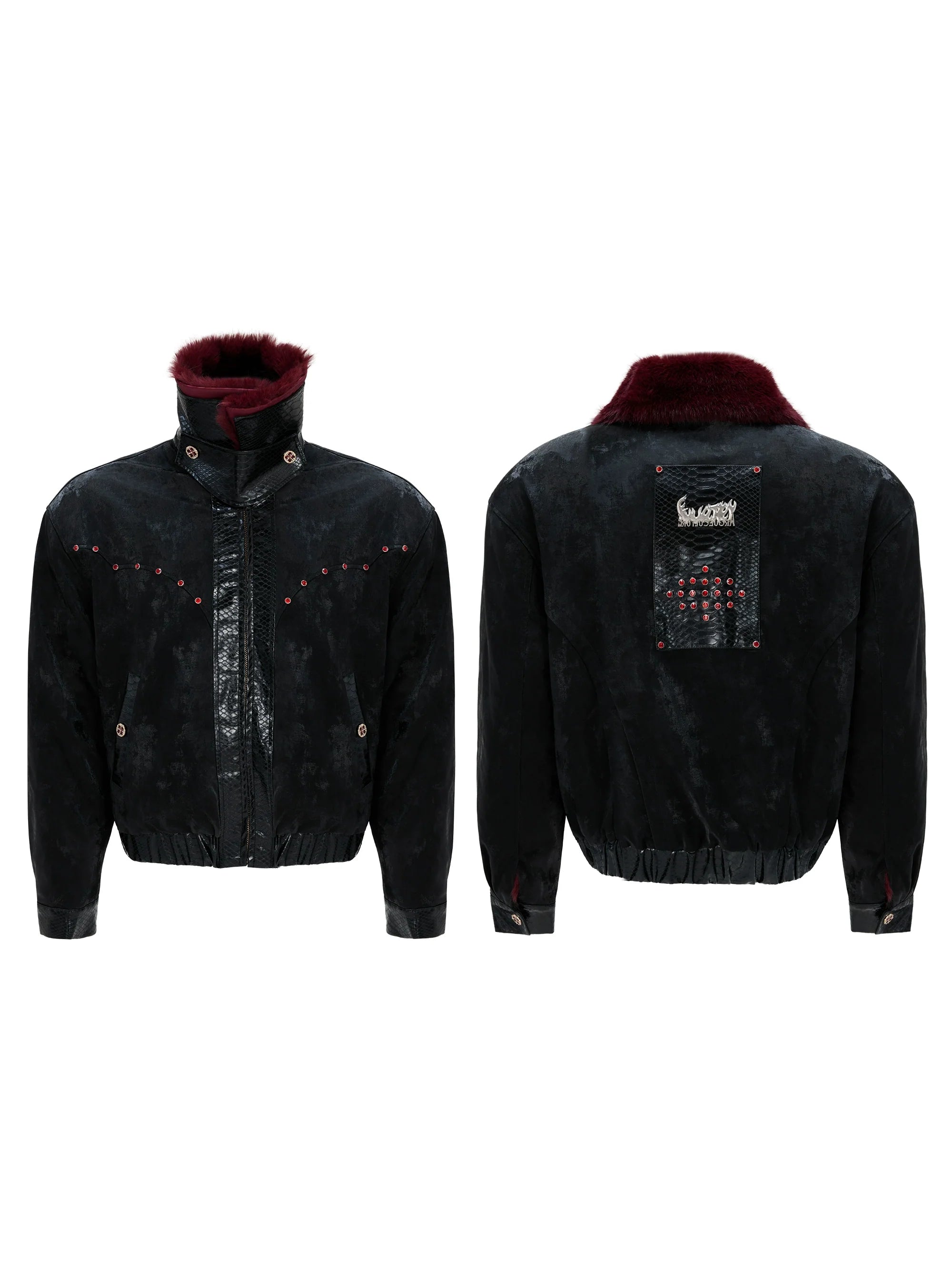 Crimson Velvet Collar Bomber Jacket