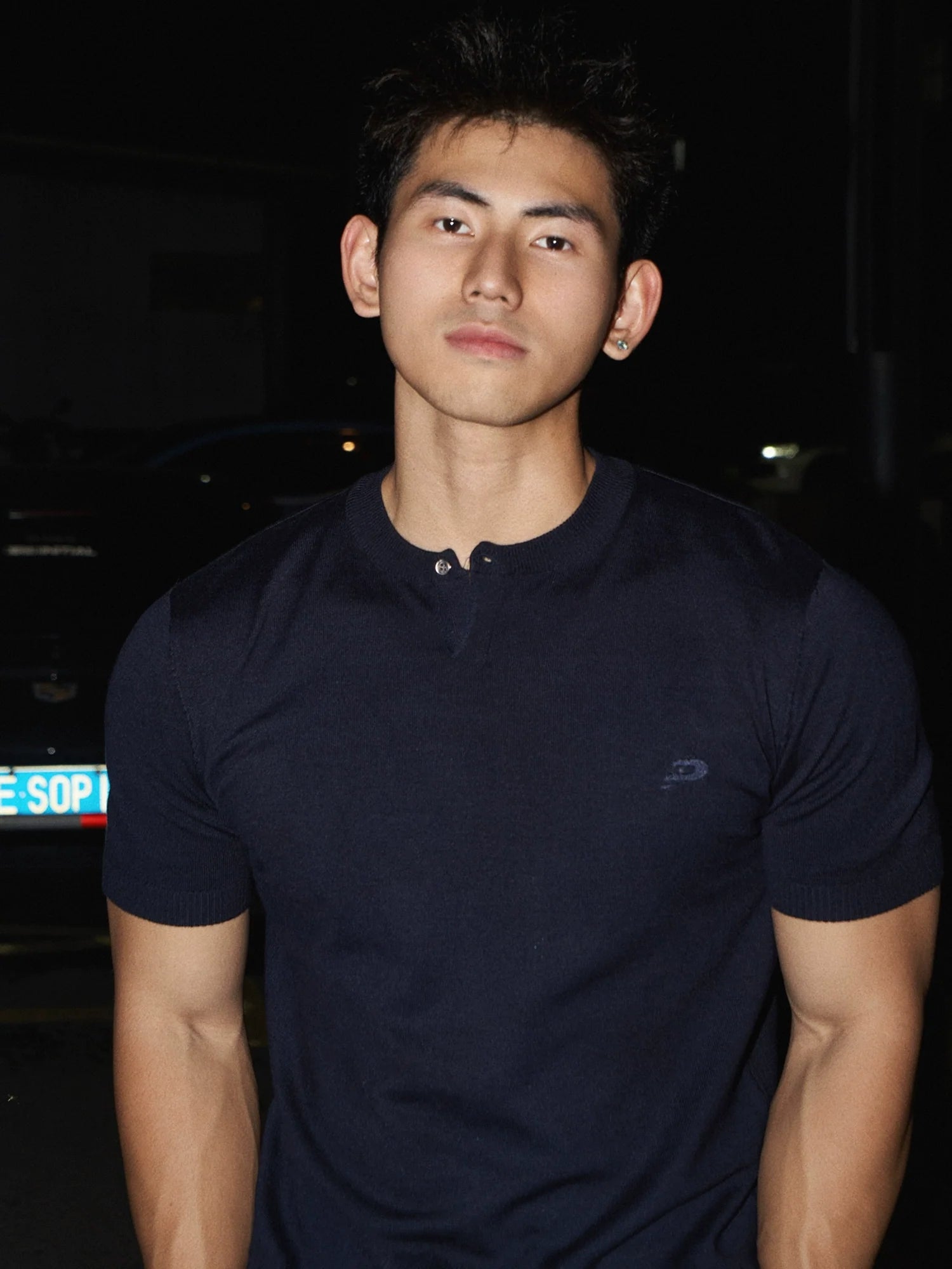 Single Button Henley Collar Shirt