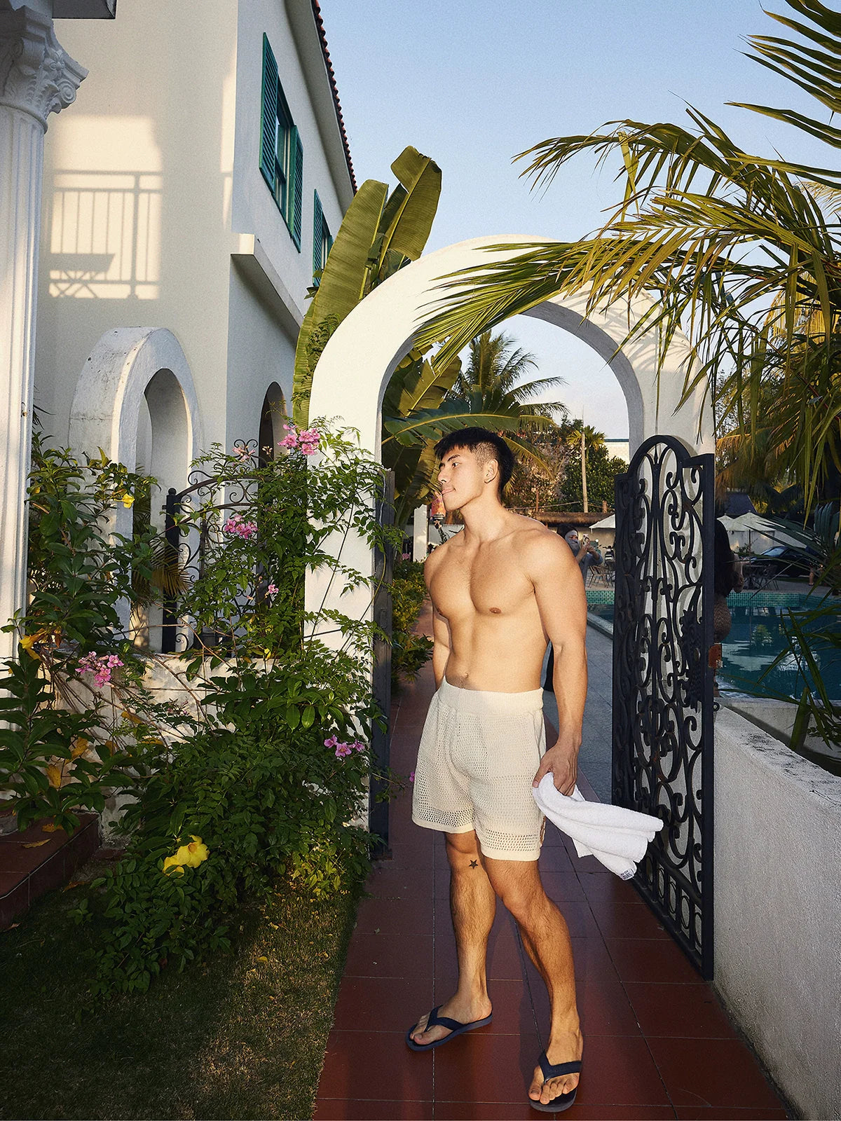 Cream Mesh Print Sweater and Shorts Set