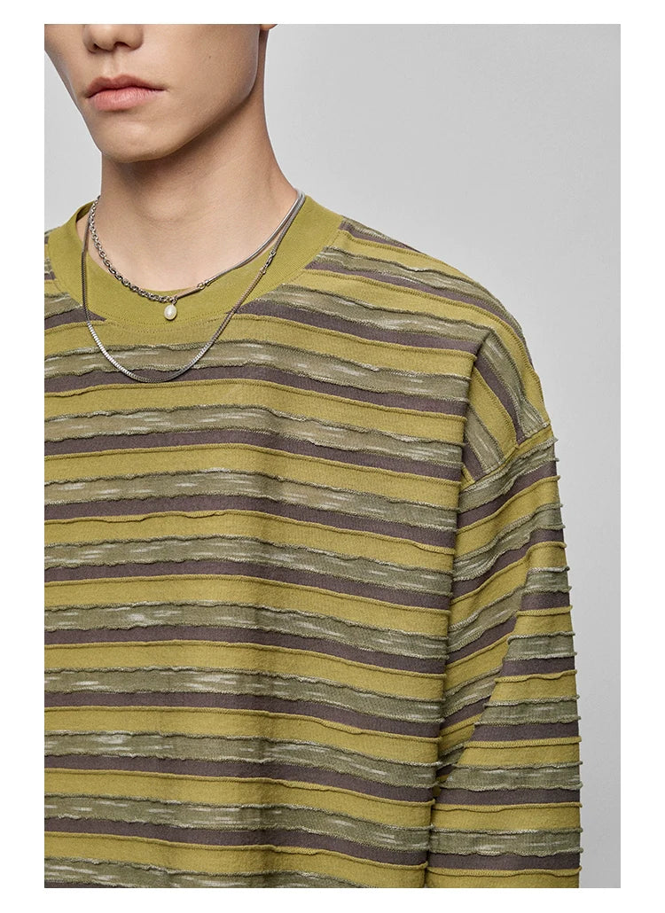 Round Neck Oversized Striped Long Sleeve Top