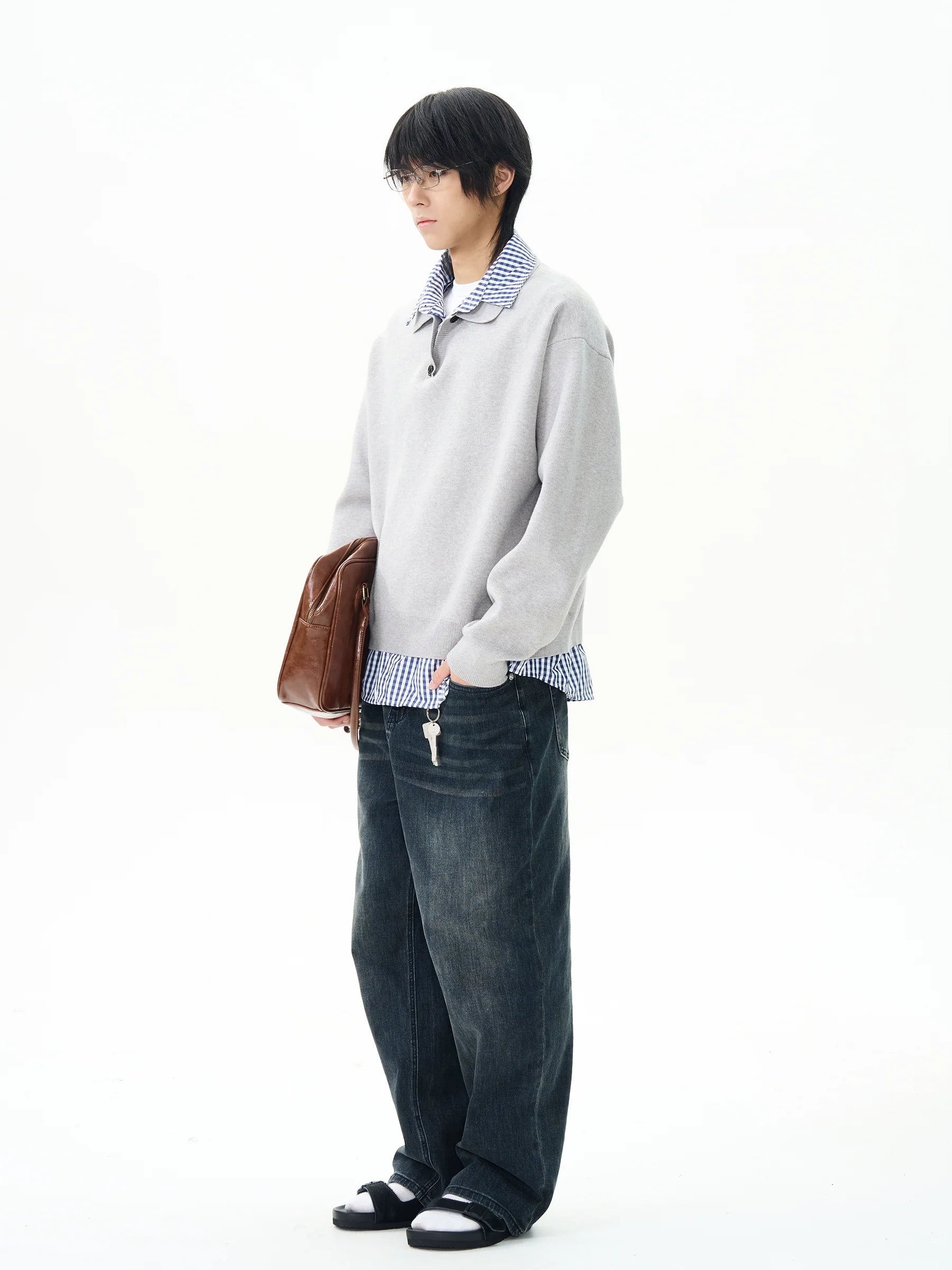 Knit Polo Sweater with Layered Shirt