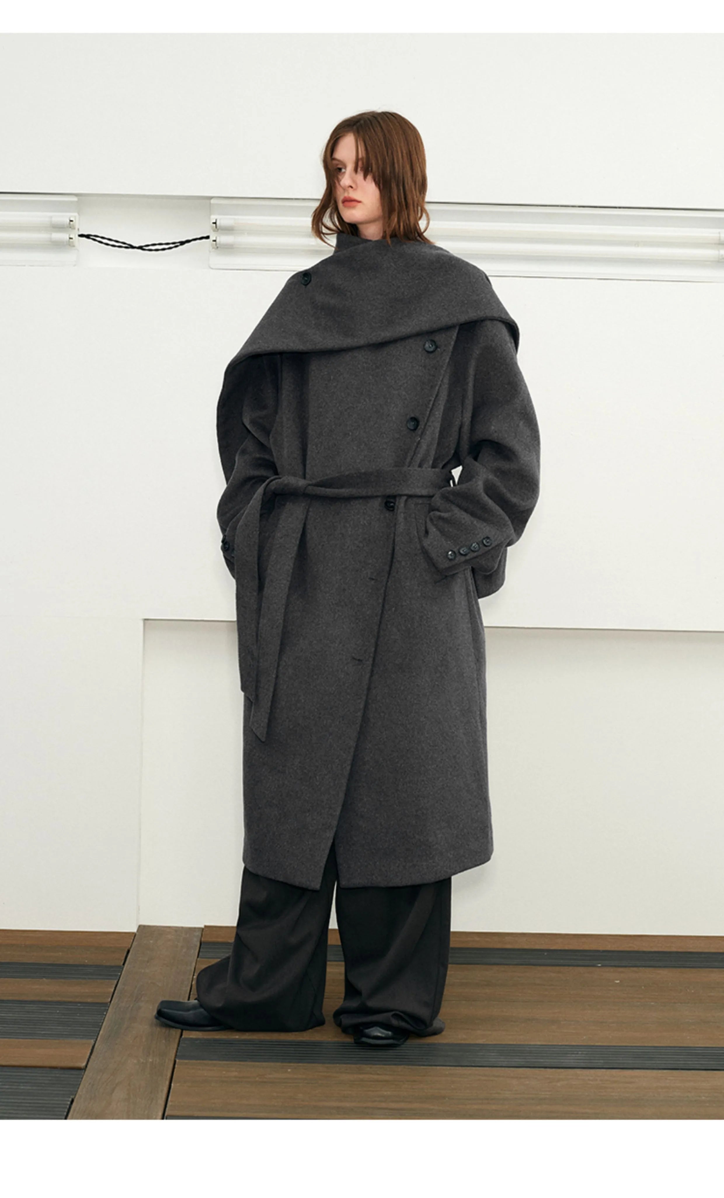 Wool Belted Overcoat with Cape Collar