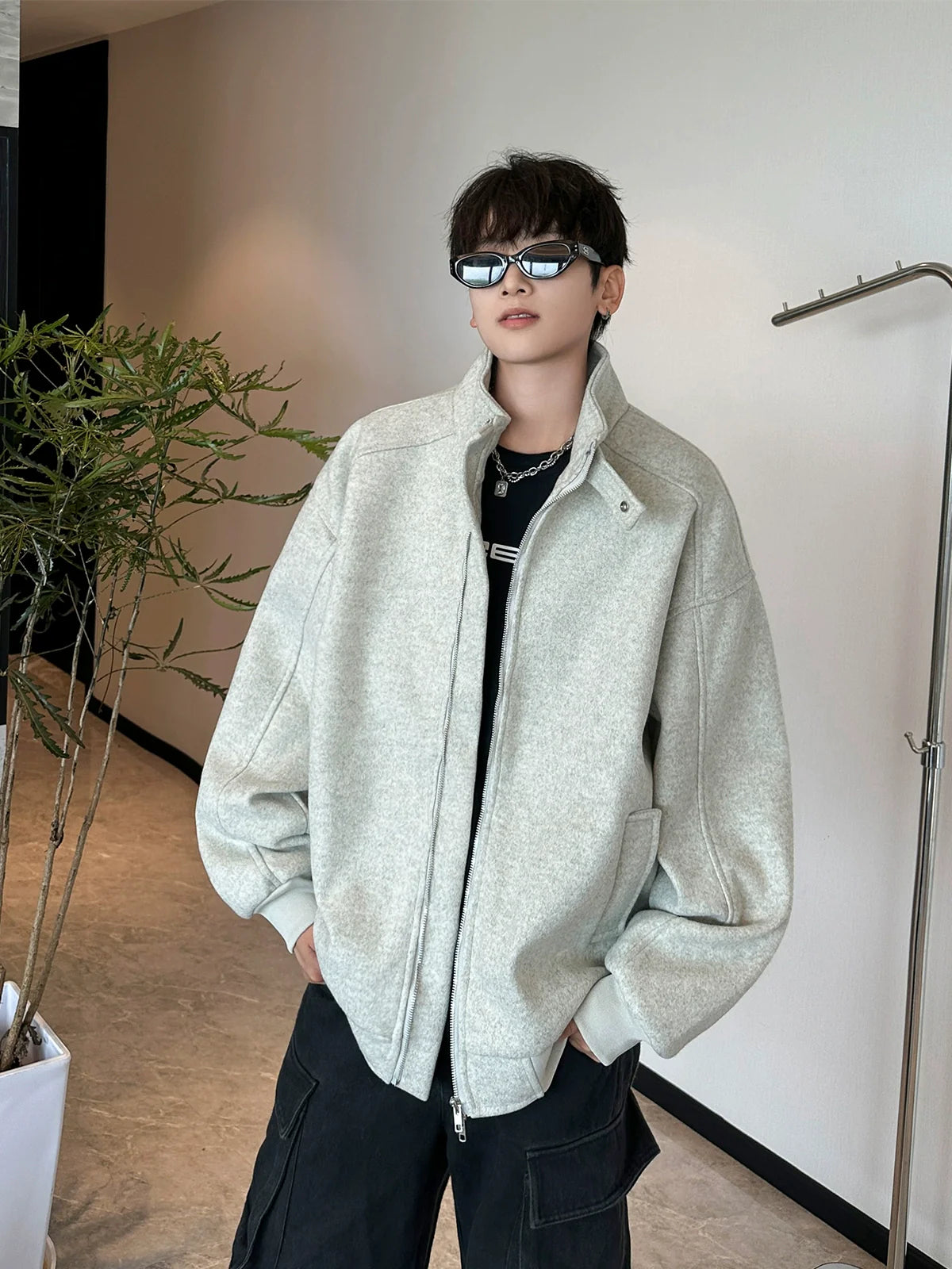 오버사이즈 스탠드 칼라 집업 재킷