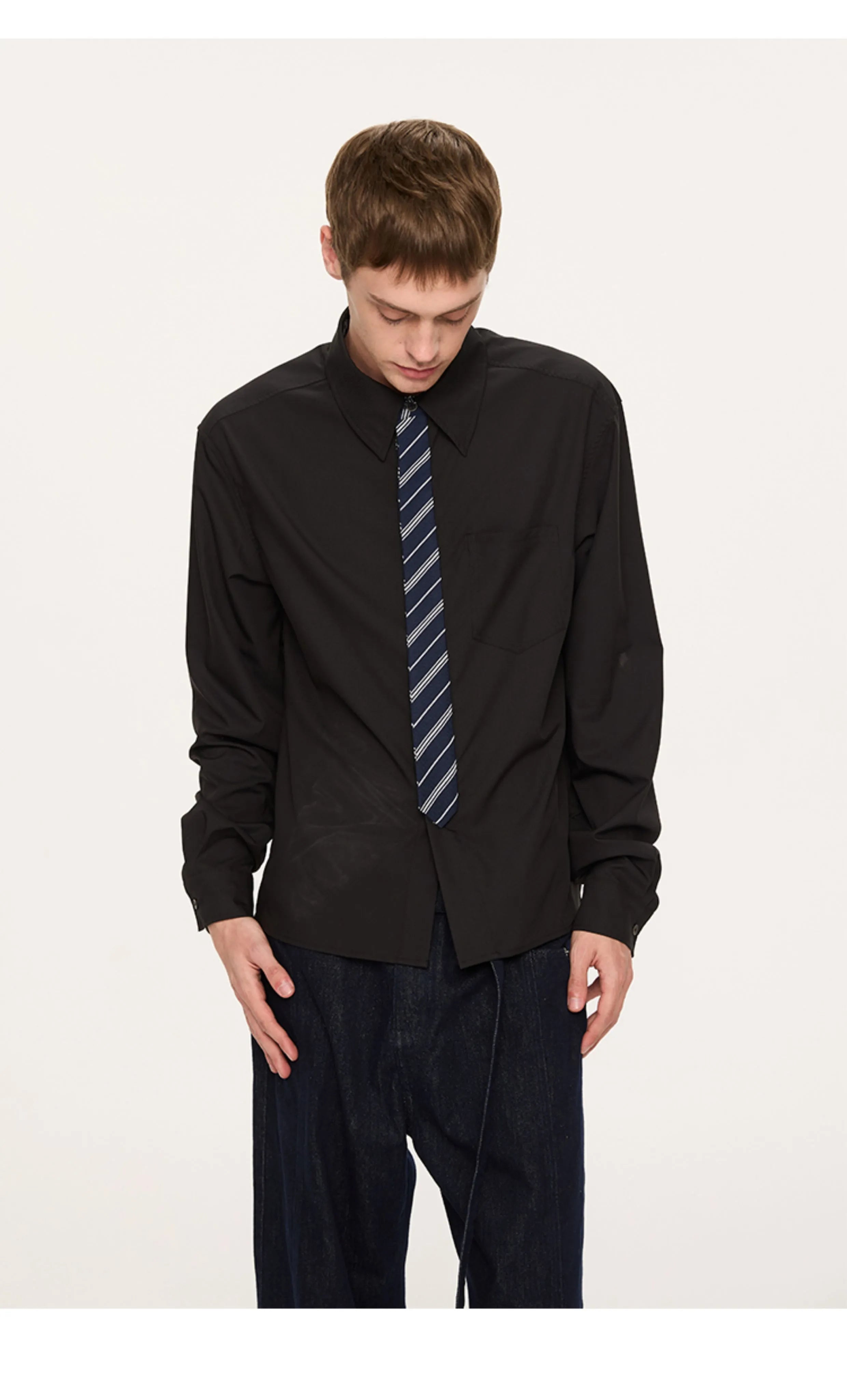 Contrast Collar Shirt and Tie Set