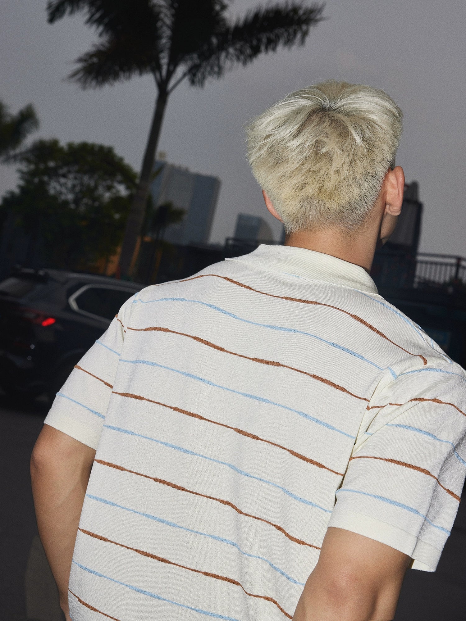 Cream Striped Knit Button-Up Shirt