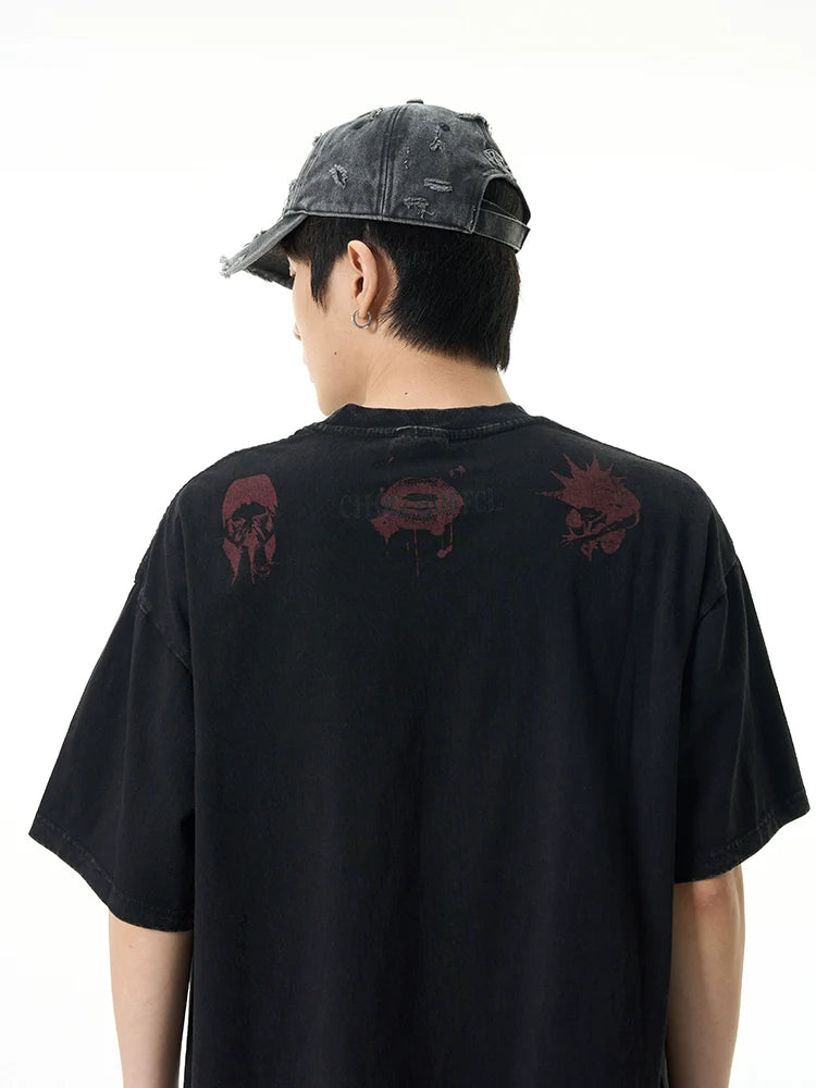 Black Oversized Graphic Tee with Red Print
