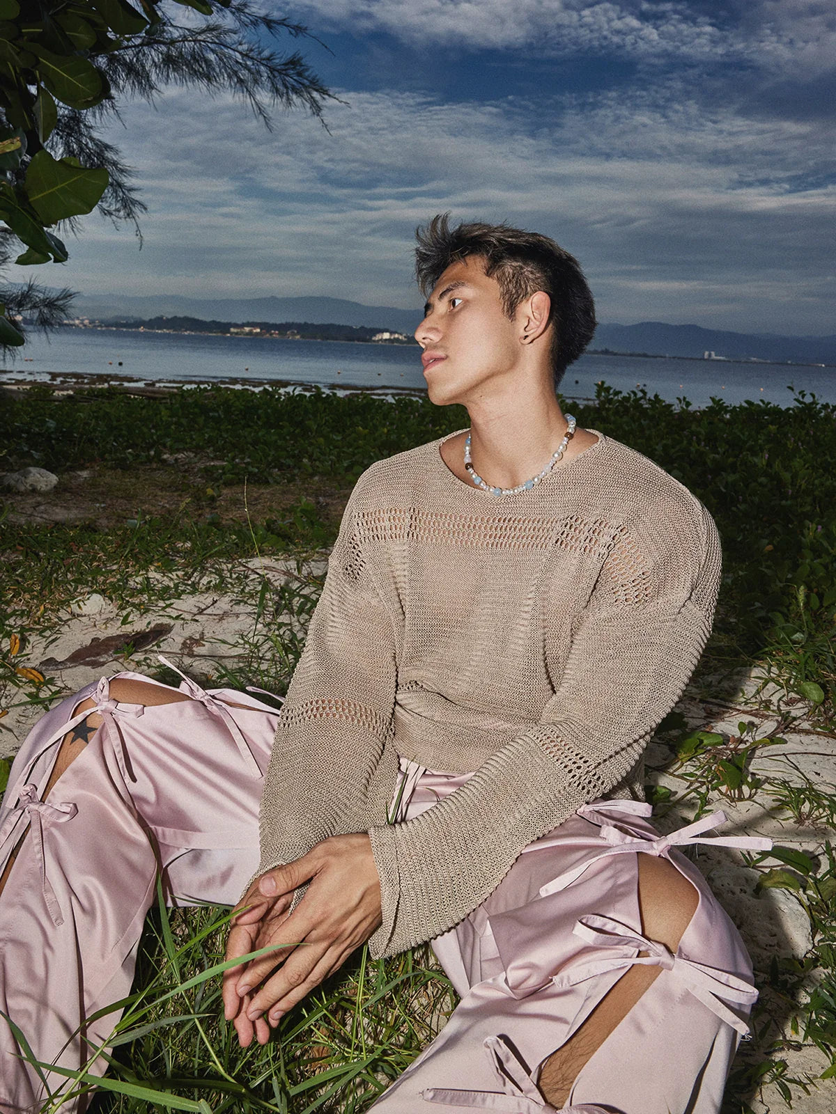 핑크 새틴 보타이 팬츠