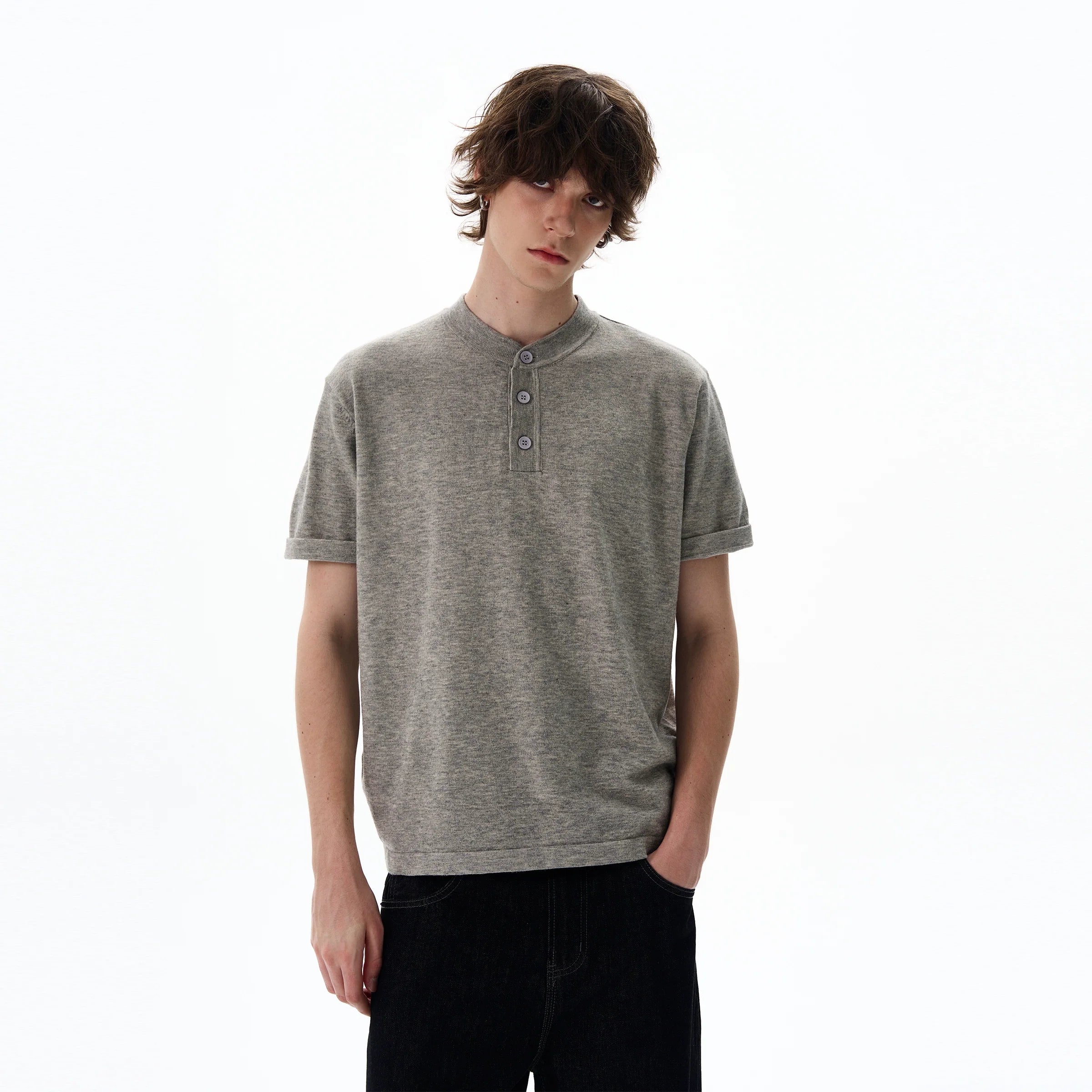Short Sleeve Henley Shirt with Button Placket
