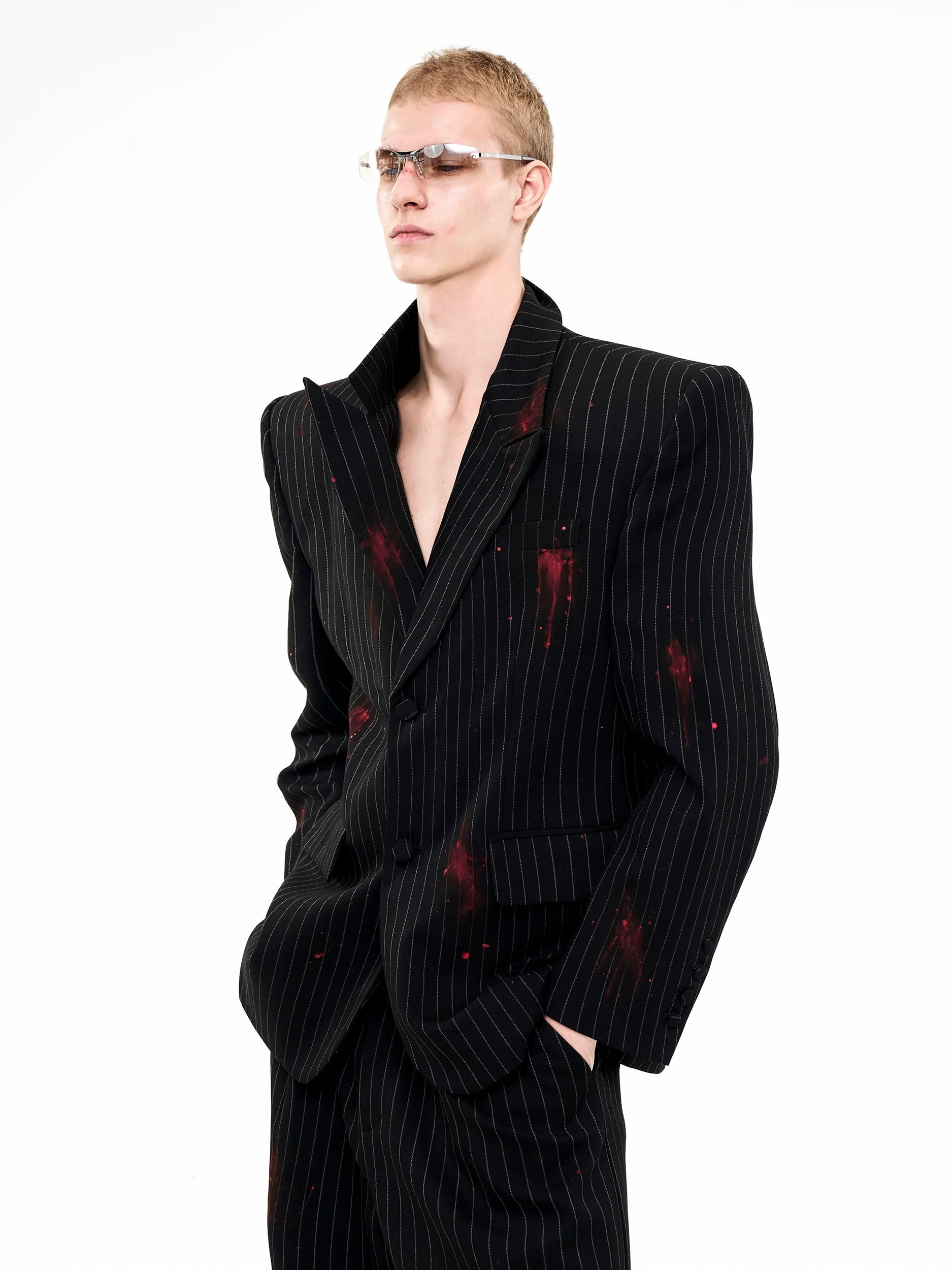 Red Paint Splatter Pinstripe Jacket and Pants Setup