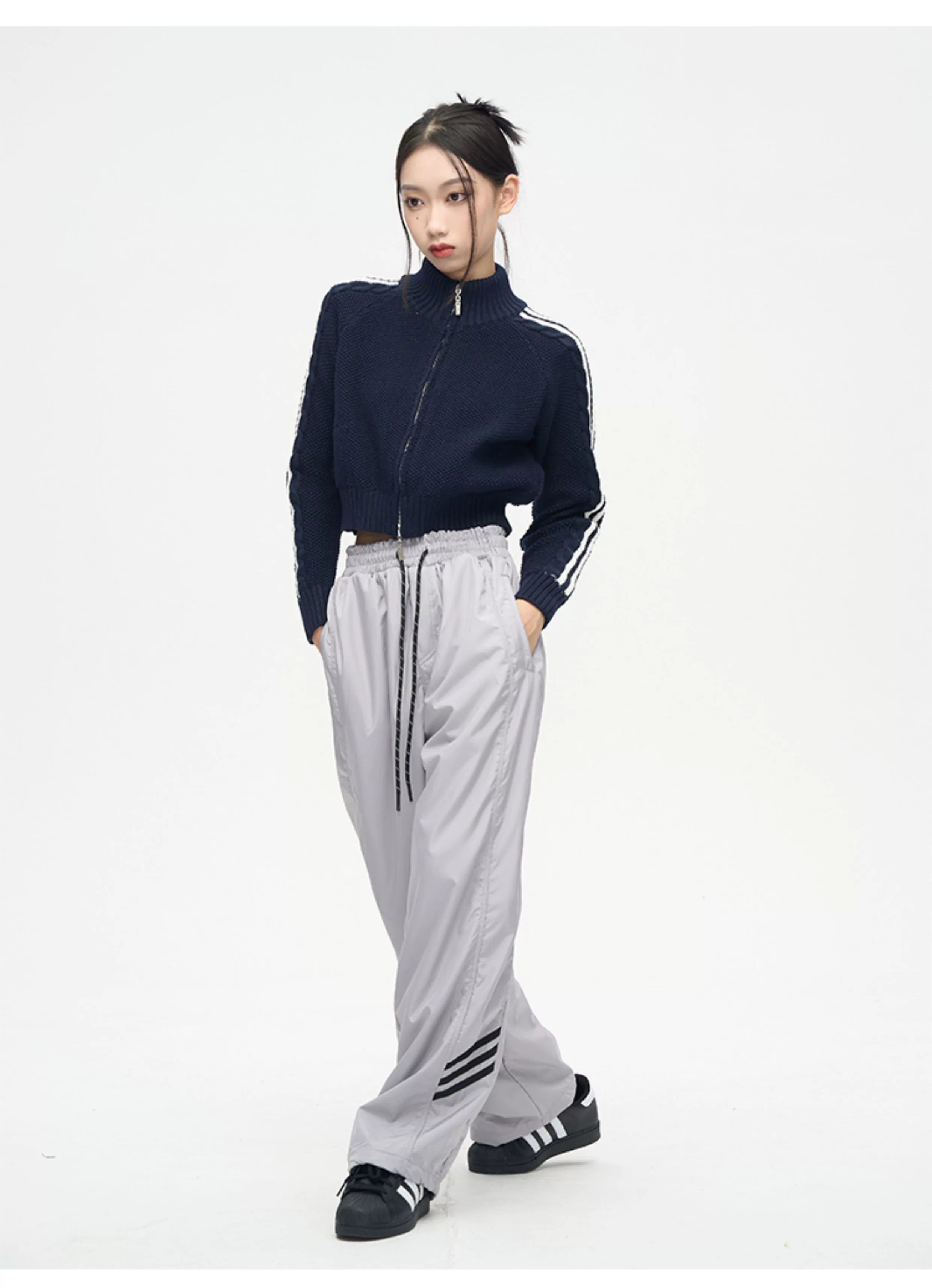 Wide-Leg Track Pants with Side Stripes