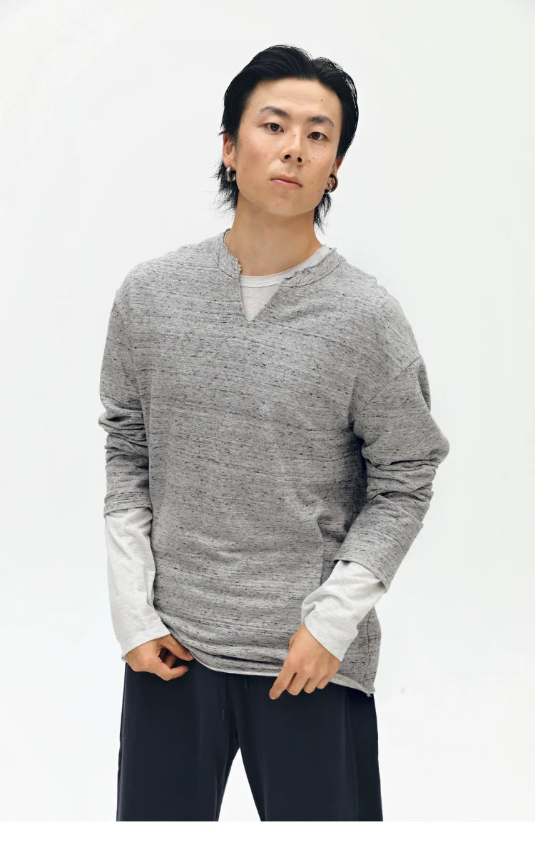 Plain V-neck Long Sleeve T-shirt
