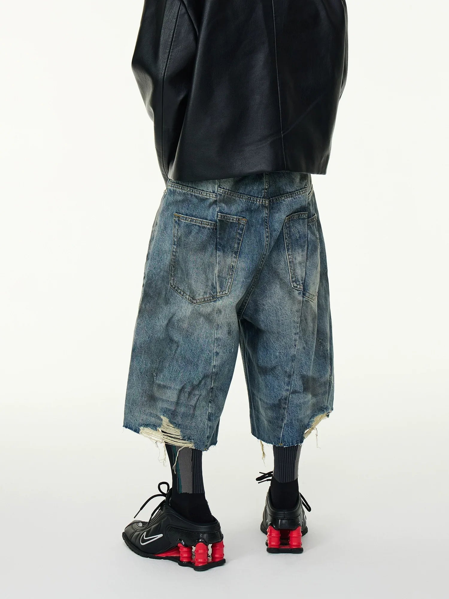 Distressed Palm Spray Denim Shorts