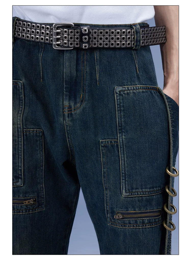 Lace-Up Pocket Cargo Jeans