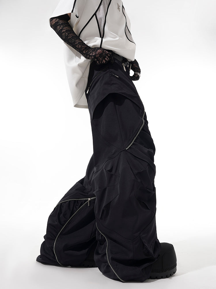 Black Zip-Detail Fighter Jacket and Zipper Pants Setup