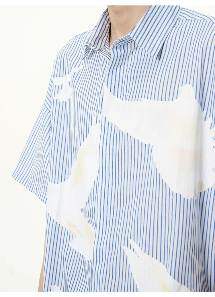 Striped Dove Print Button Up Shirt