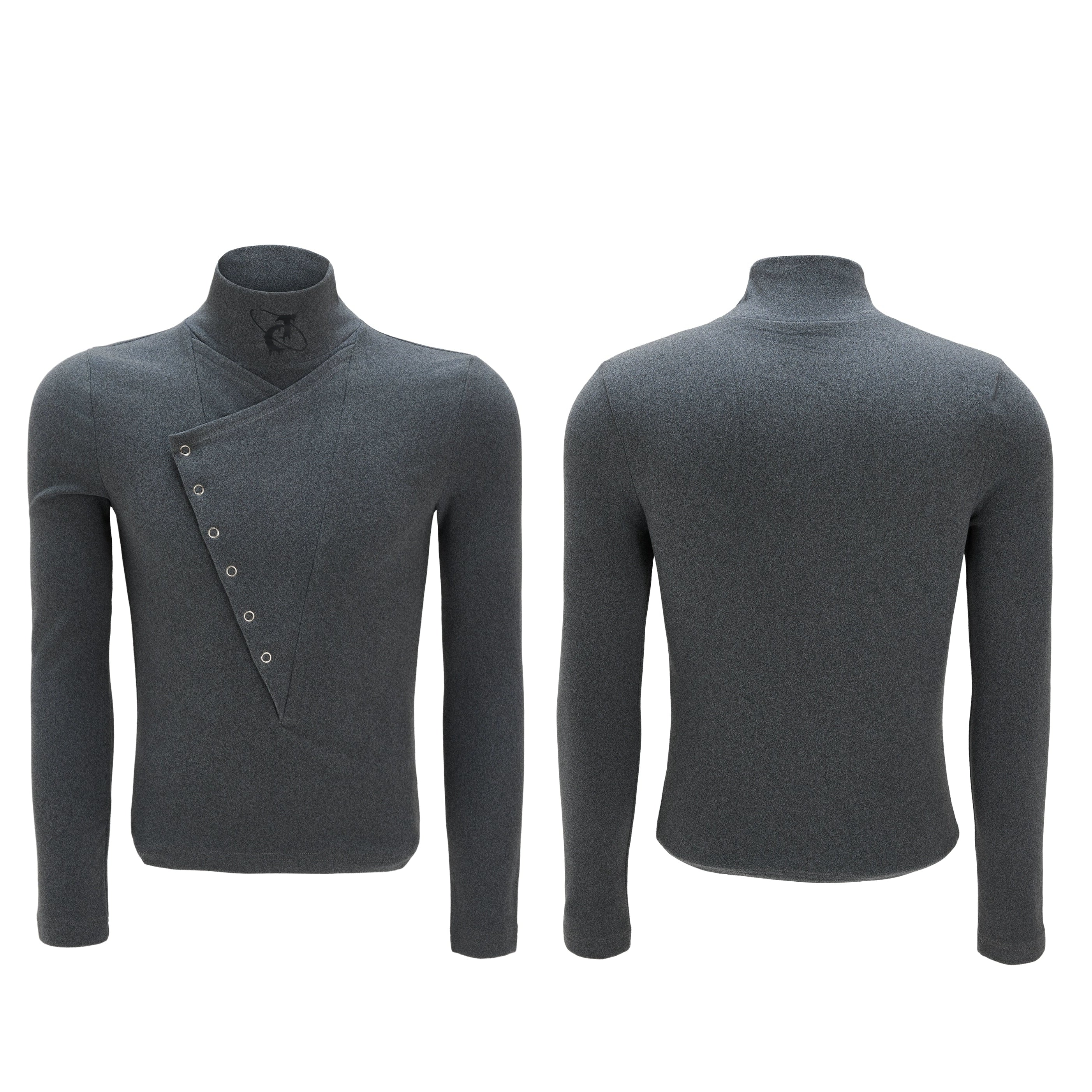 Asymmetric Crest Button Turtleneck