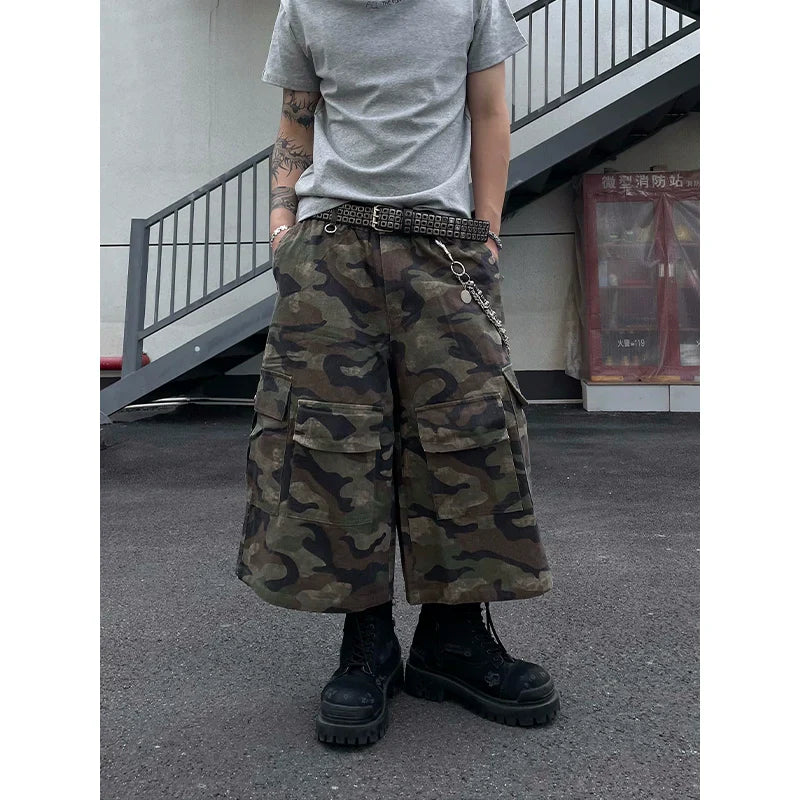 Monochrome Camo Cargo Shorts