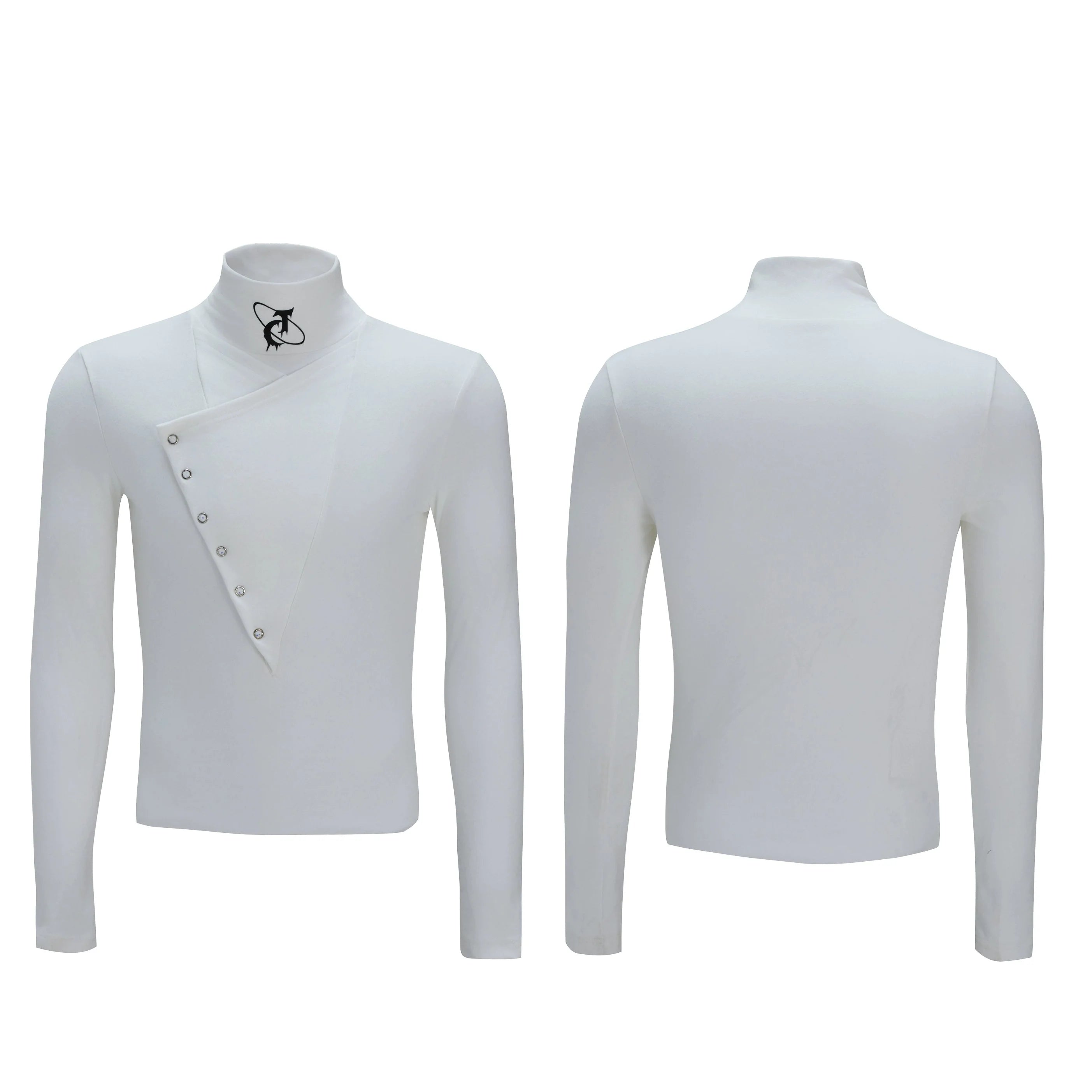 Asymmetric Crest Button Turtleneck