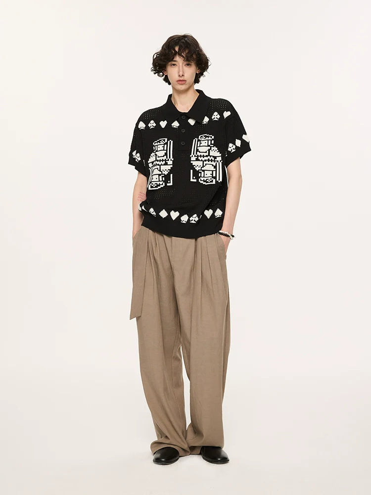 Pixel Heart Knit Polo Shirt