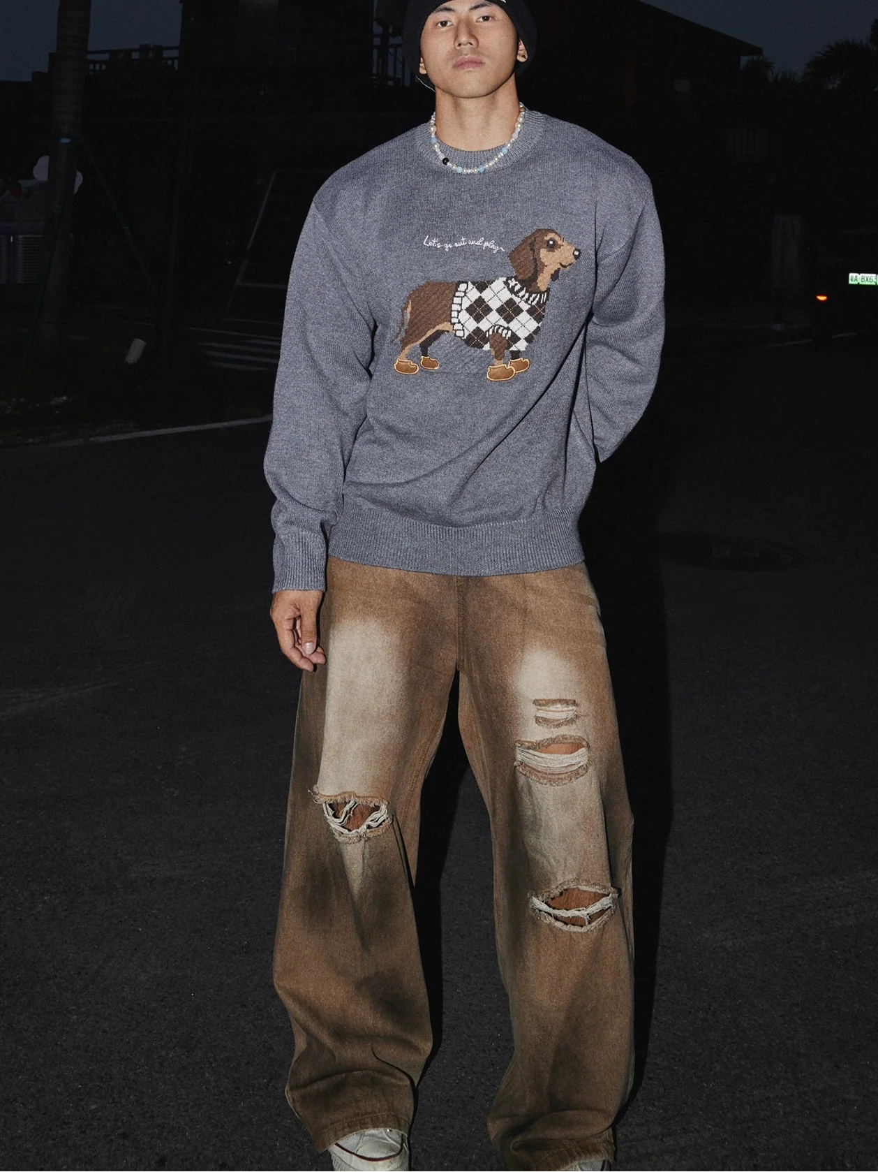 Plaid Pup Cozy Knit Sweater