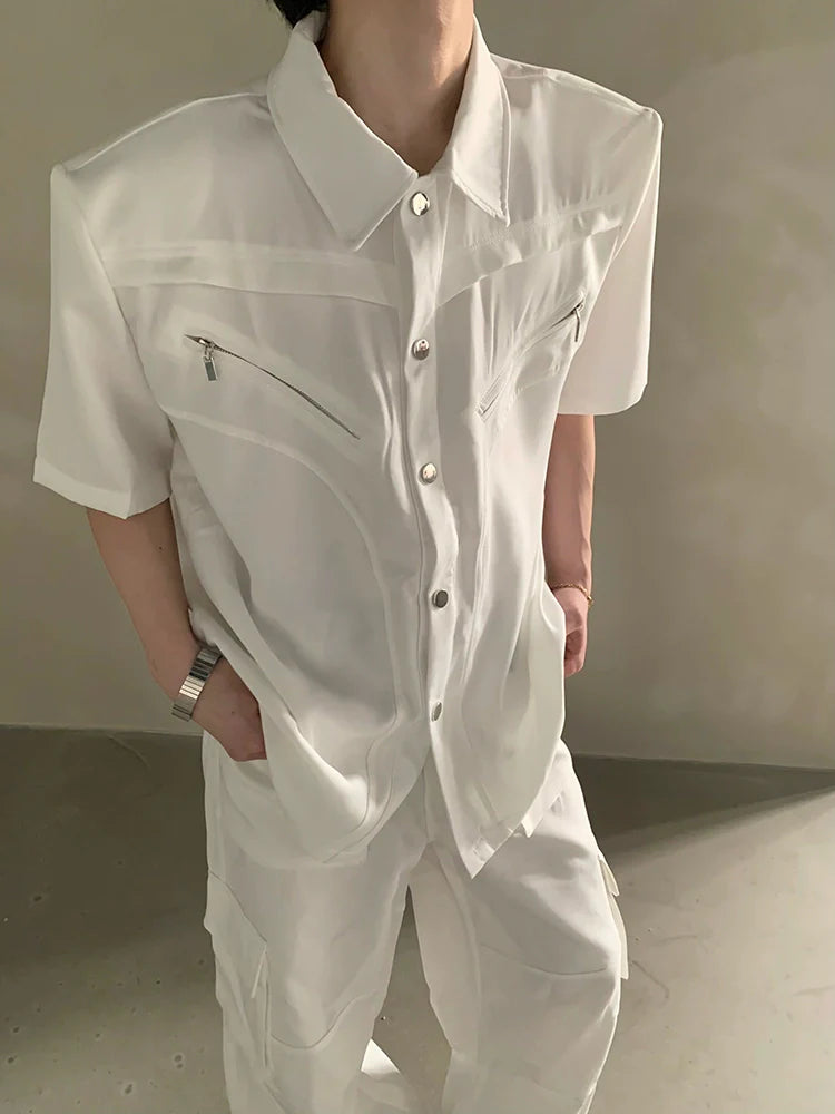 블랙 반소매 보석 칼라 셔츠
