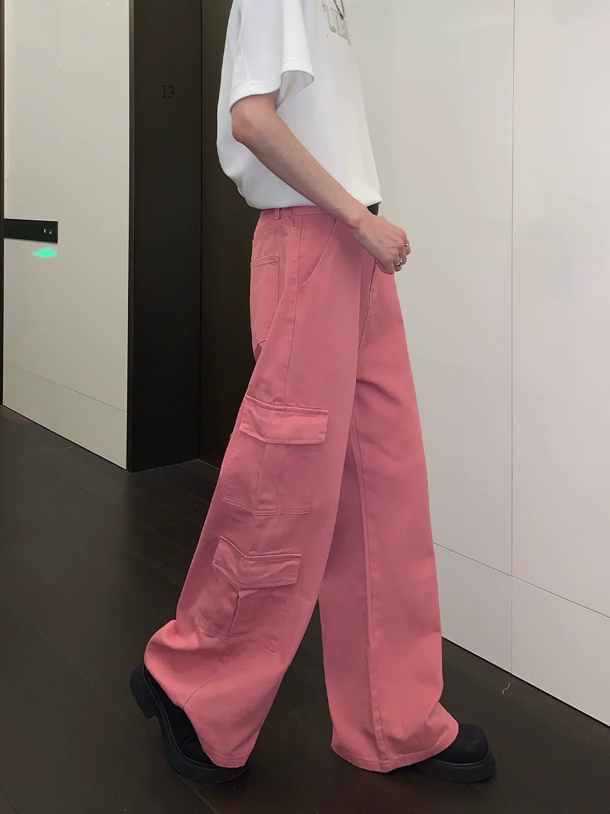 Pink Wide-Leg Cargo Pants