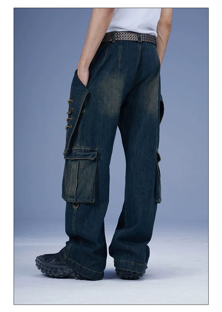 Lace-Up Pocket Cargo Jeans