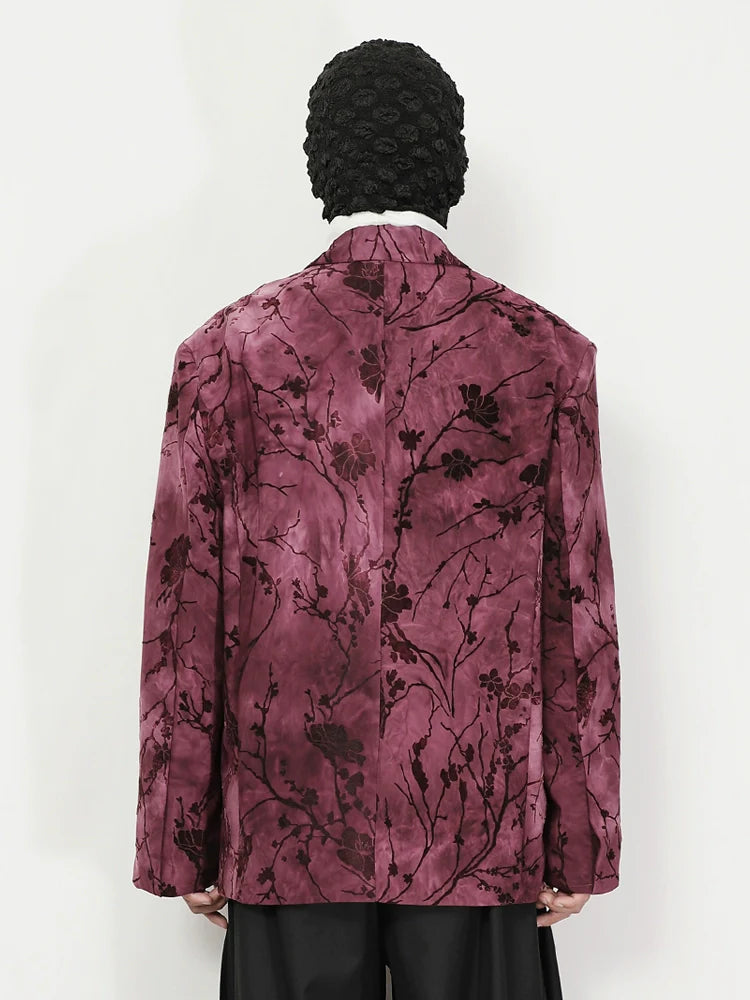Pink Velvet Floral Pattern Blazer