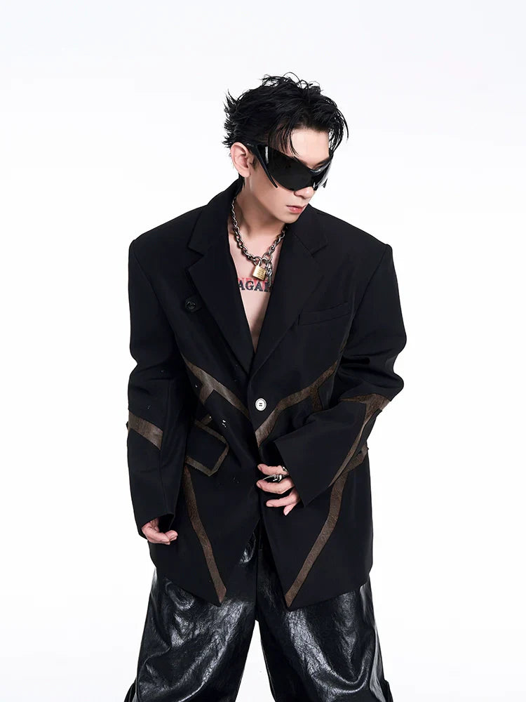 Leather Mix Oversize Double Jacket & Wide Leg Cargo Trousers Setup