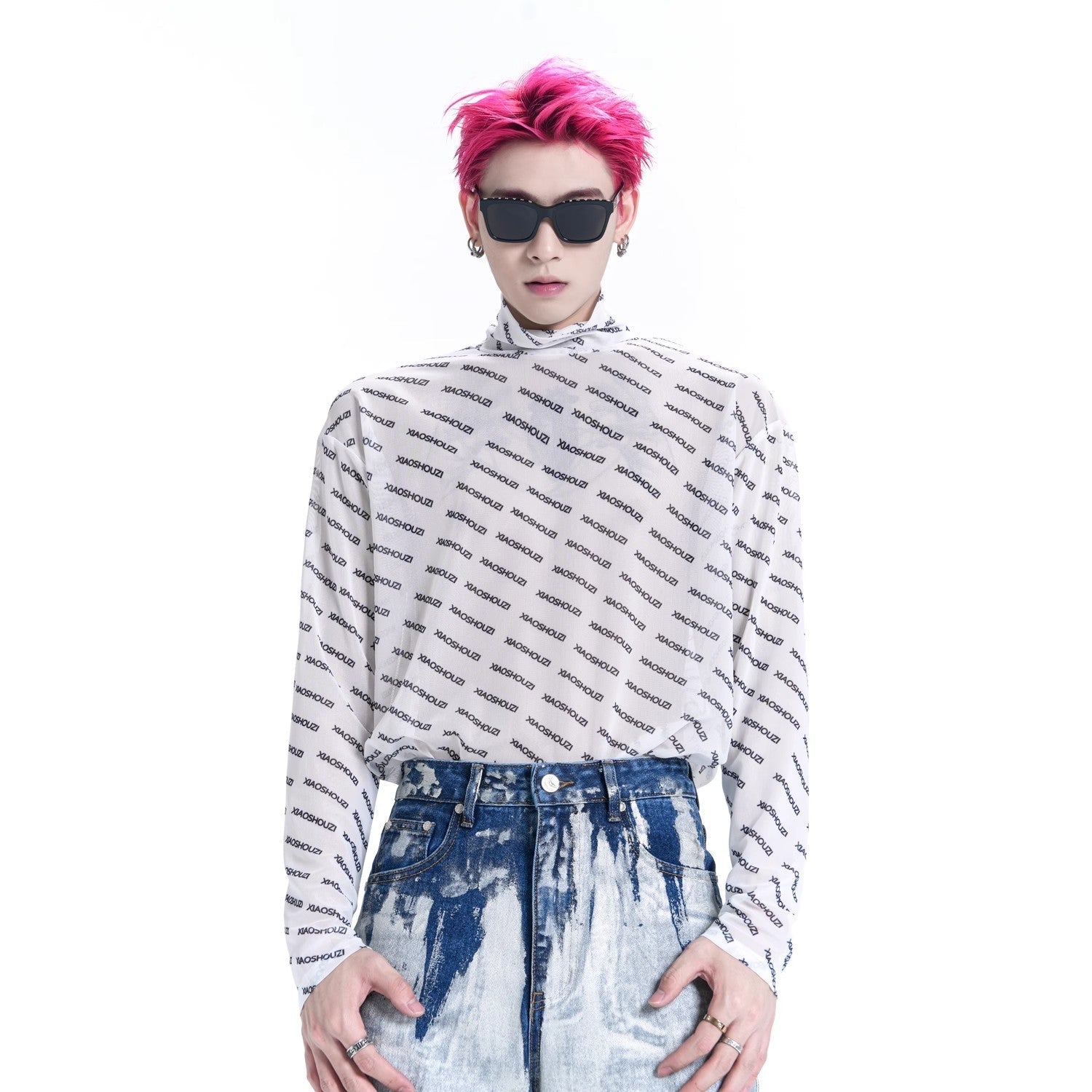 Sheer High Neck Monogram T-Shirt