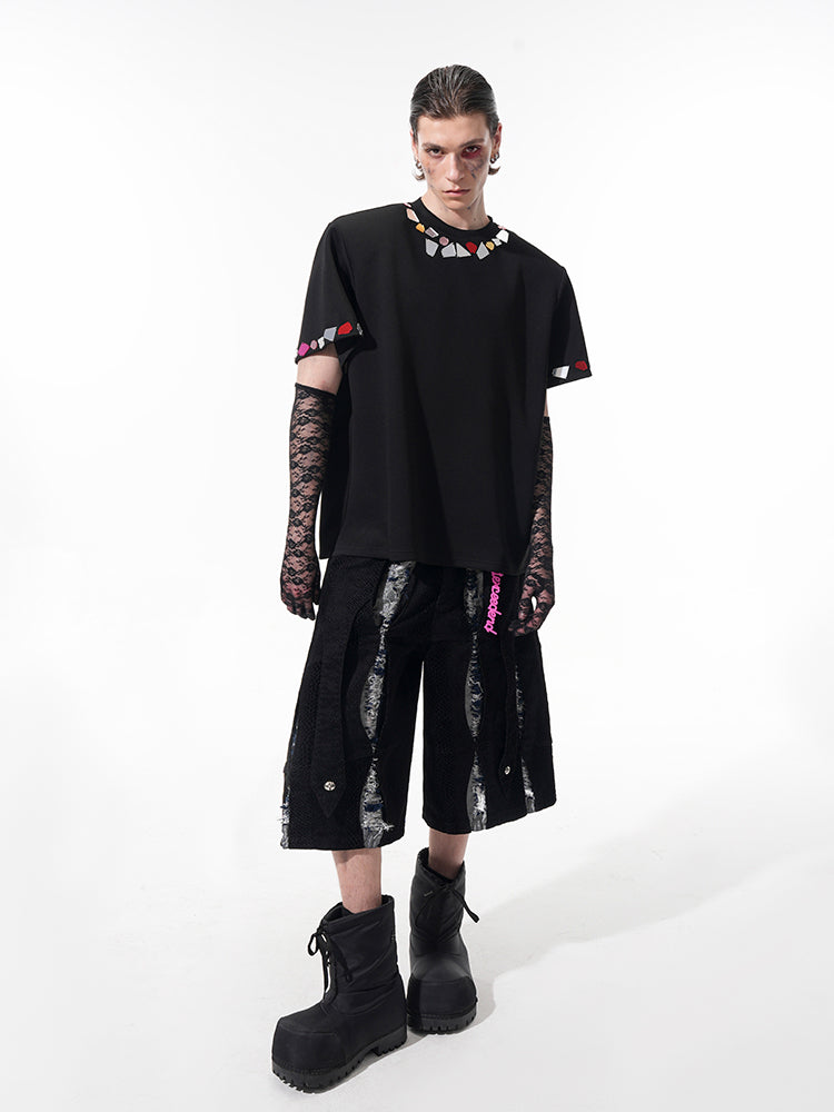 Geometric Crystal Collar T-Shirt