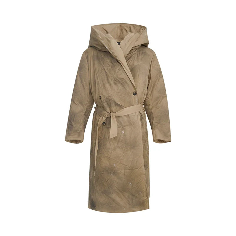 Distressed Hooded Trench Coat