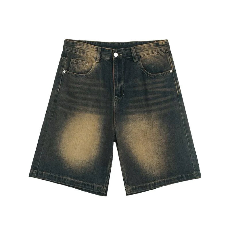Faded Denim Shorts with Distressed Wash