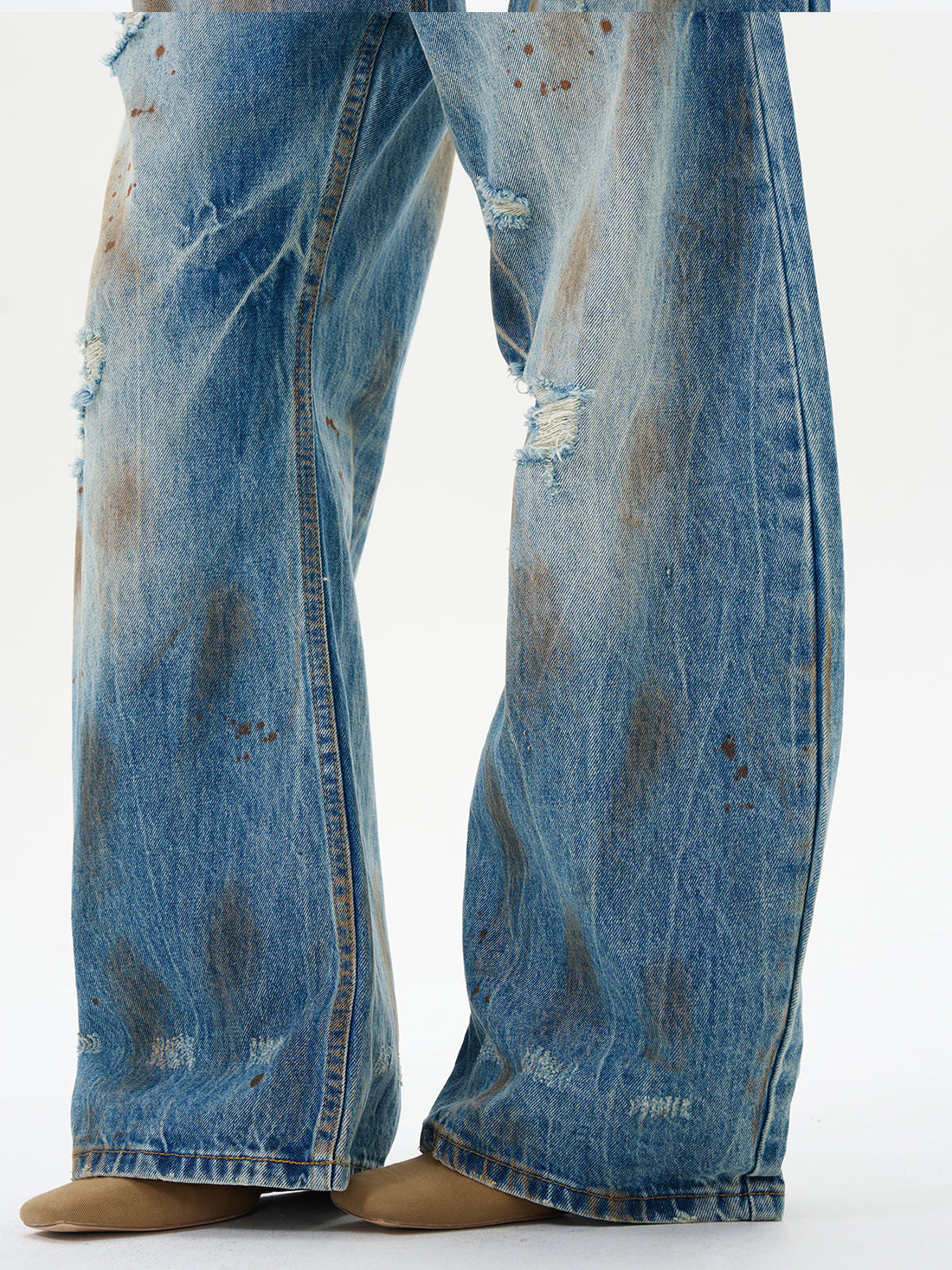 Distressed Wide Leg Denim Jeans