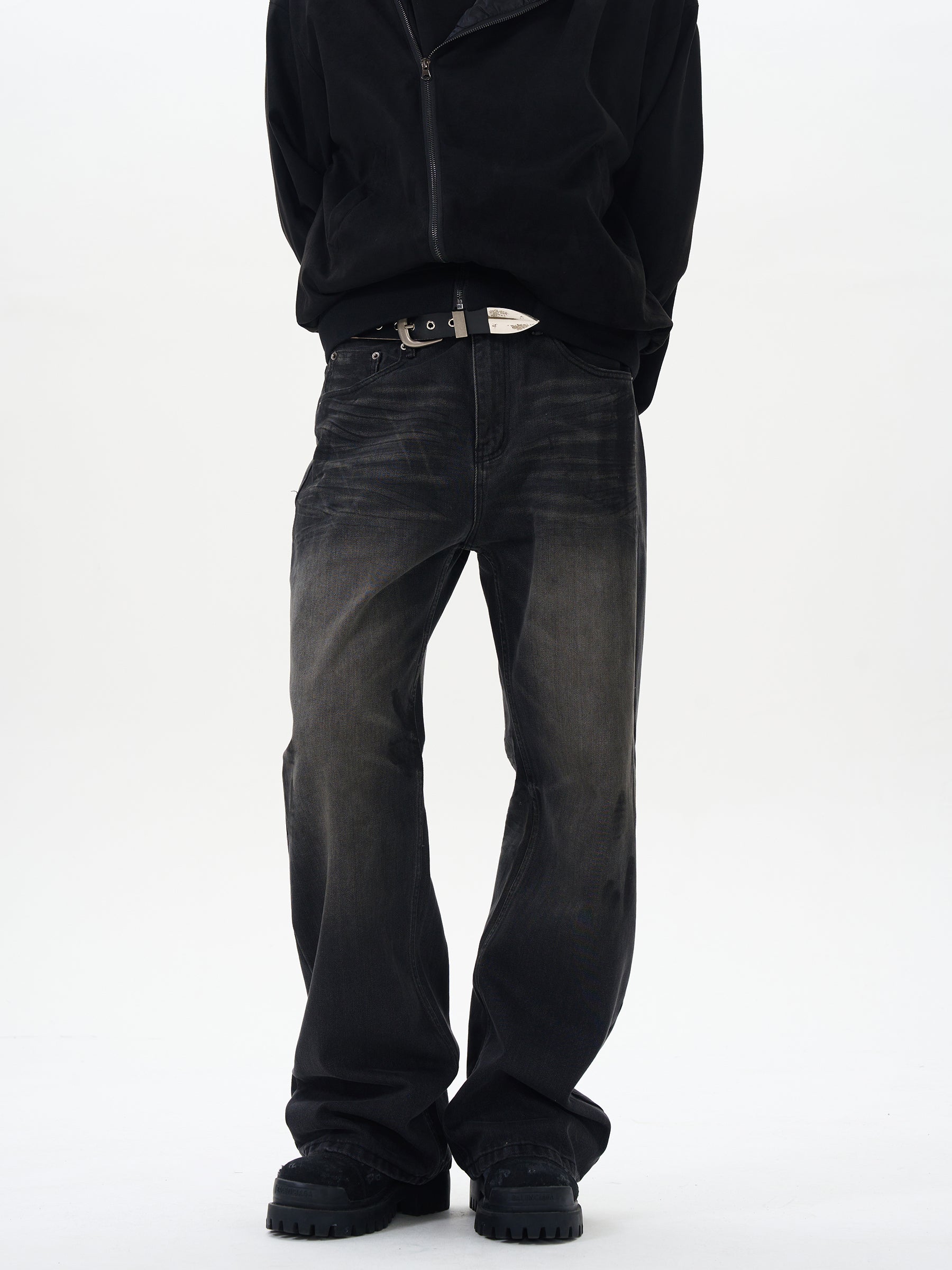 Washed Black Straight Loose Jeans