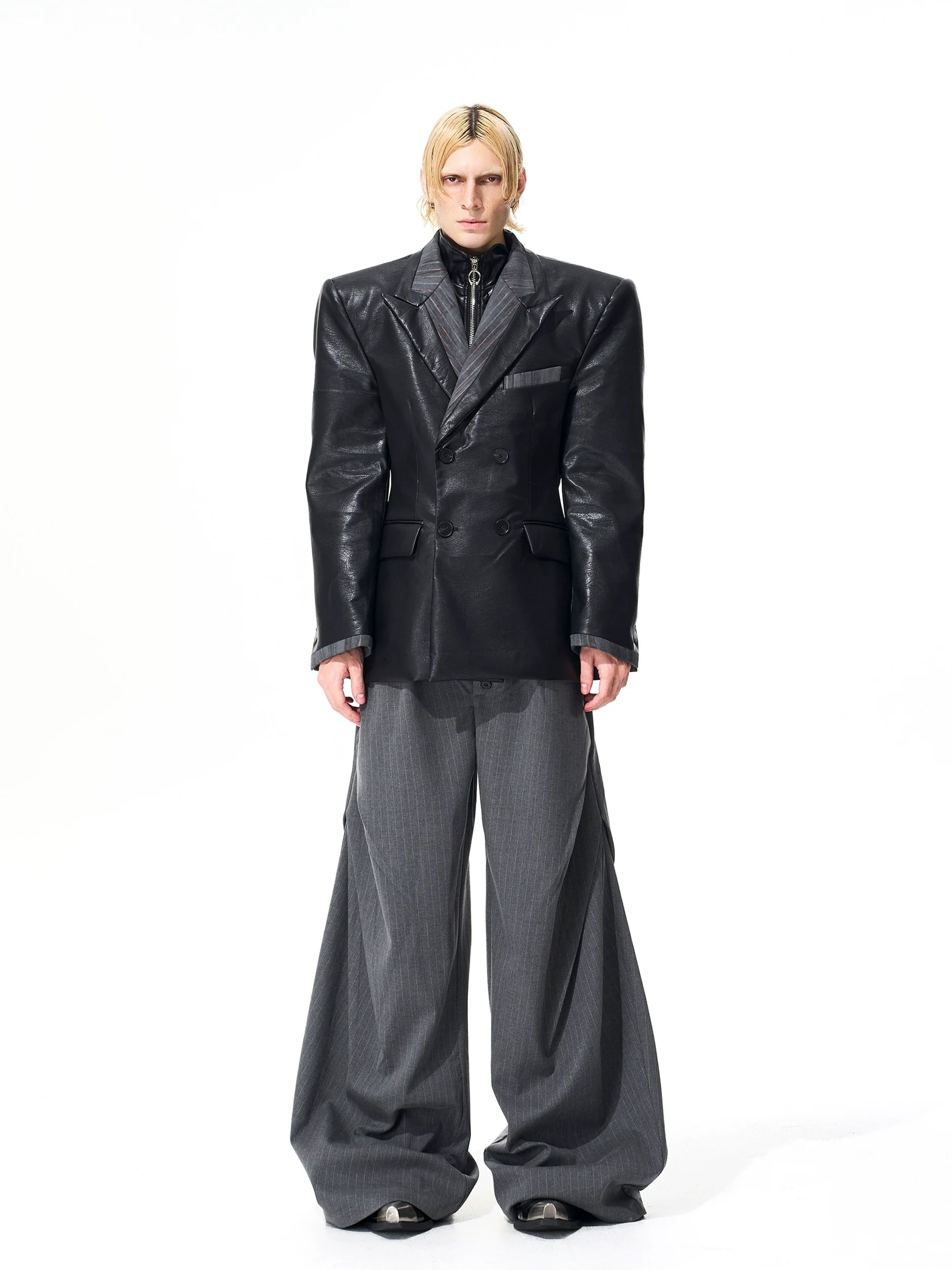 Black Faux Leather Blazer Jacket