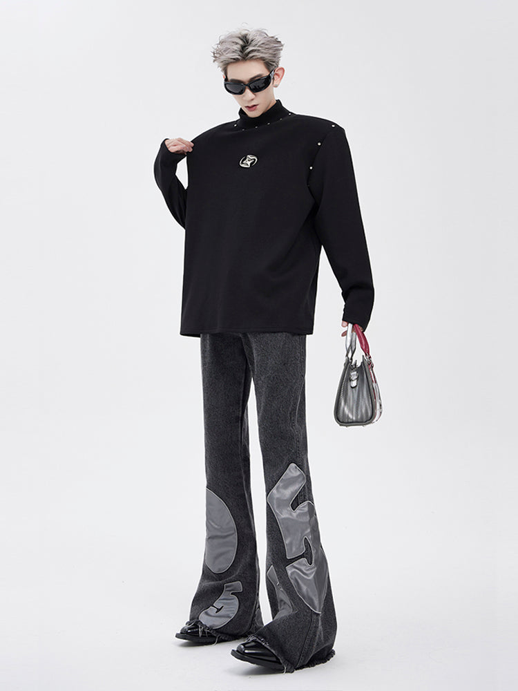 Studded Turtleneck with Logo T-Shirt