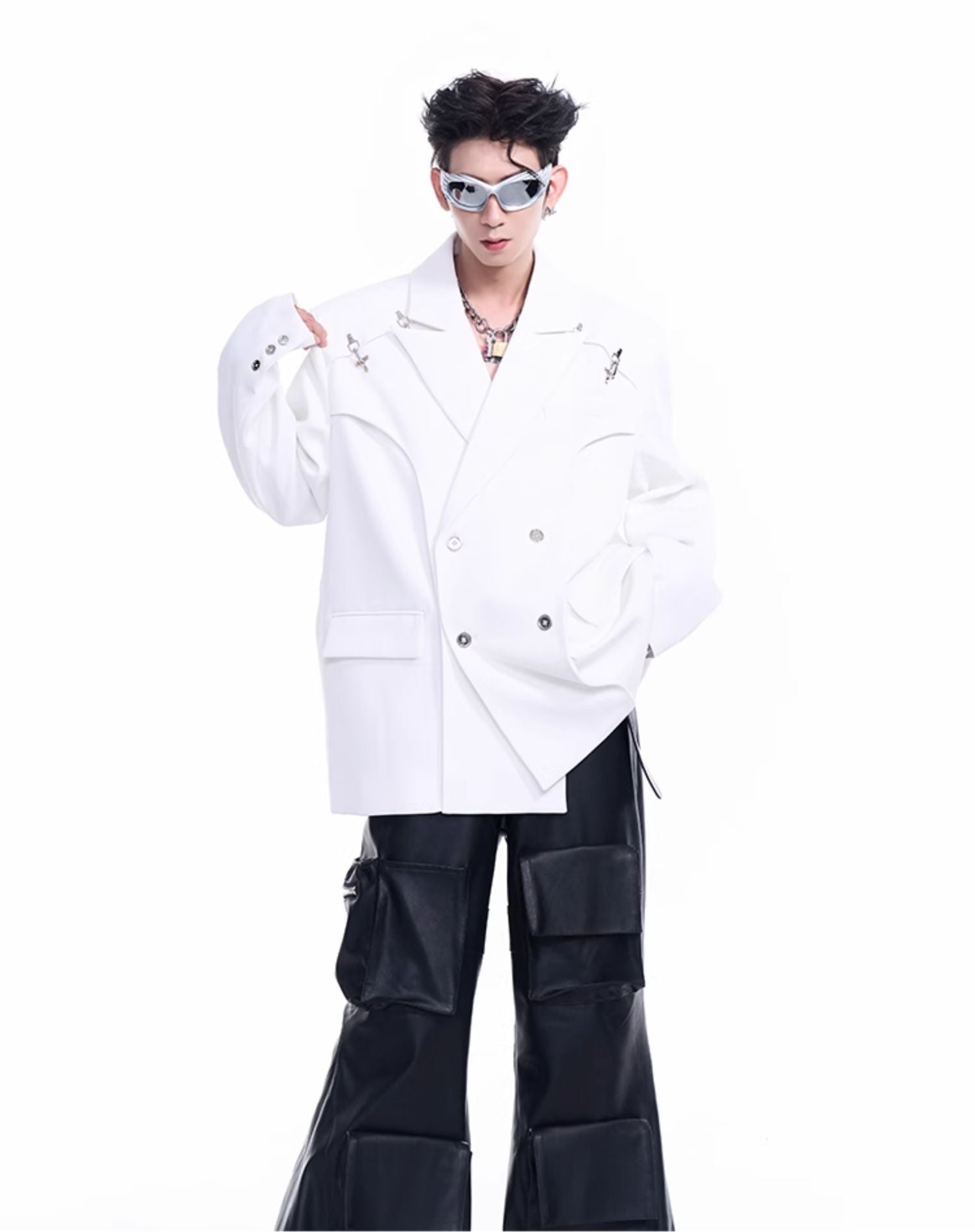 크로스 핀 더블 브레스트 블레이저
