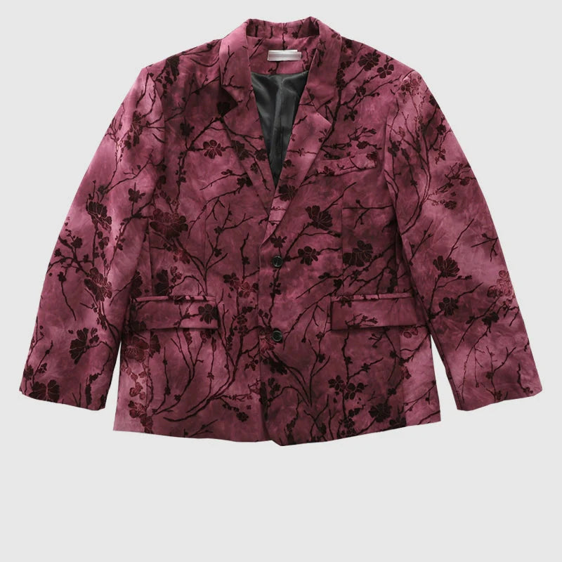 Pink Velvet Floral Pattern Blazer