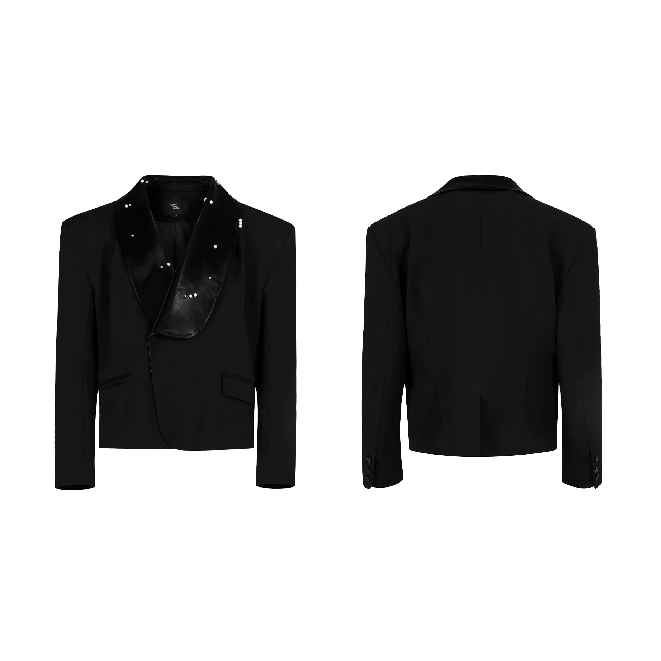 Pearl Studded Vinyl Lapel Blazer and Pants Setup