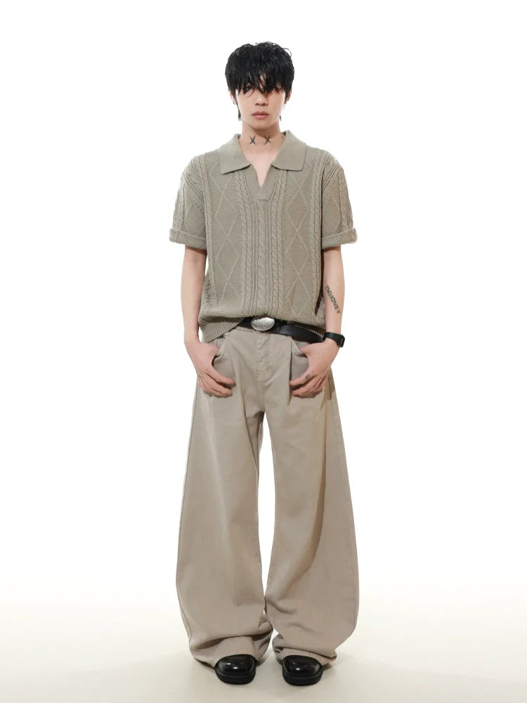 Sandstone Cable Knit Polo Tee