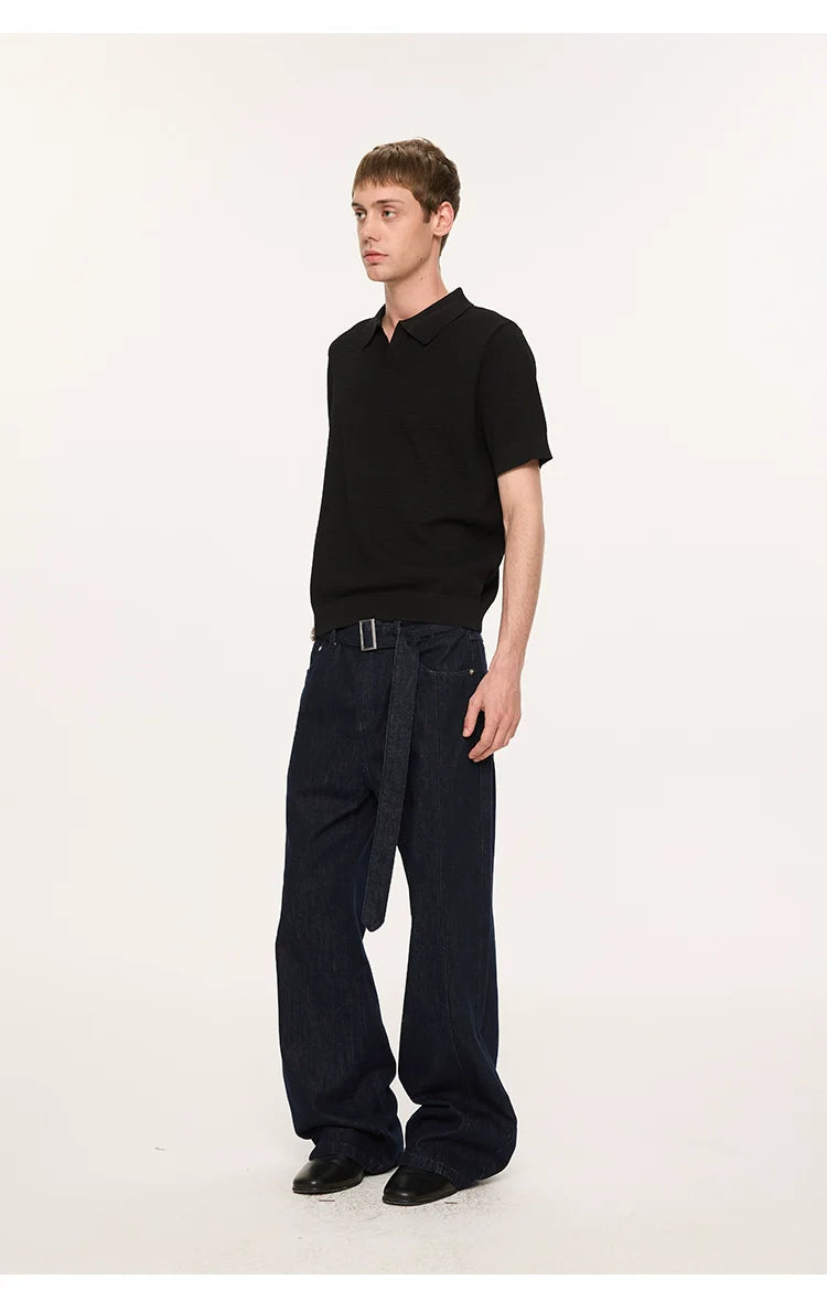 Textured Ice Silk Knit Polo Shirt