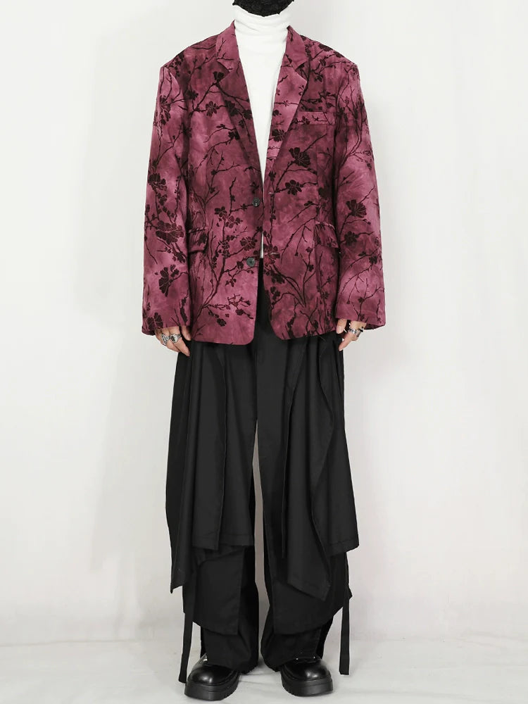 Pink Velvet Floral Pattern Blazer